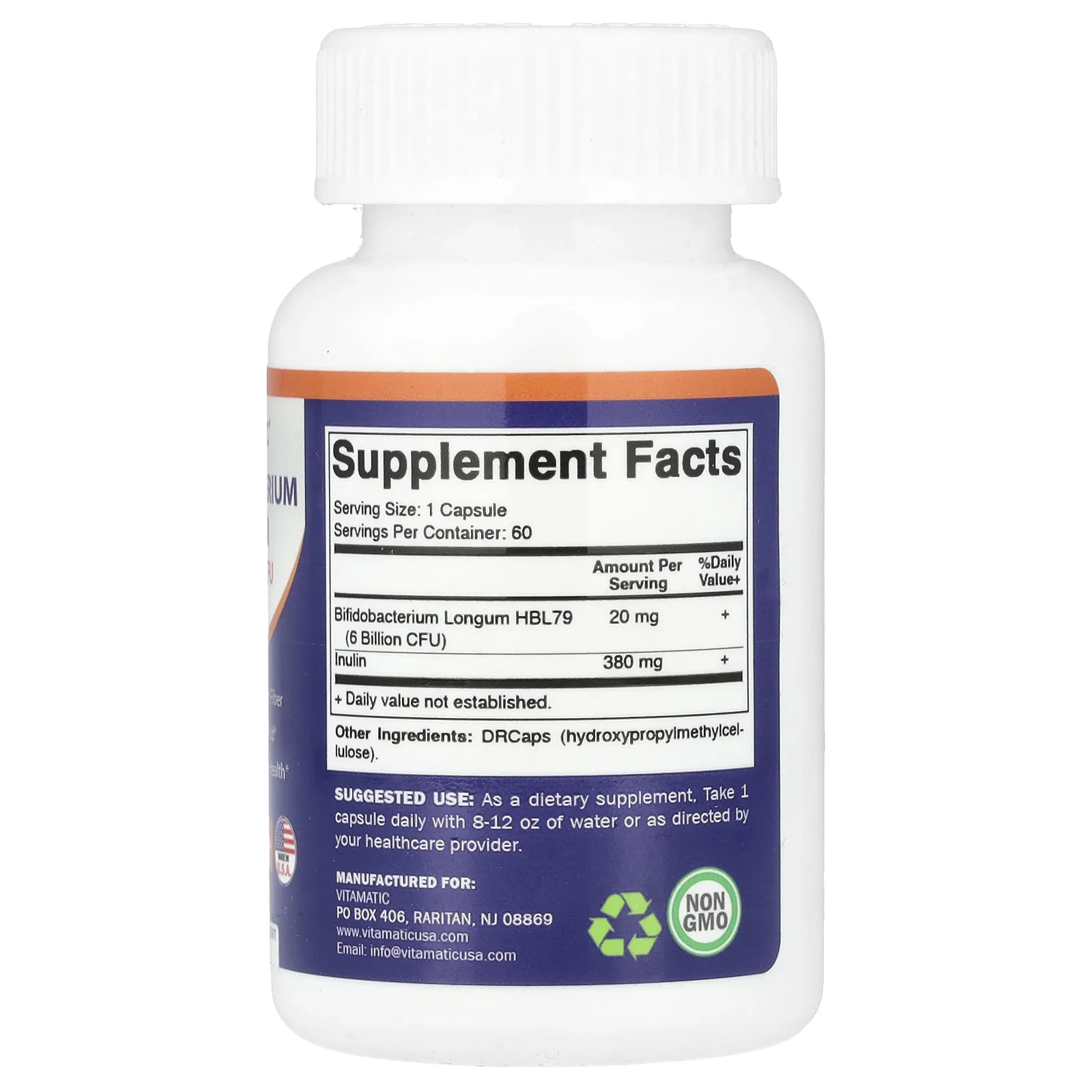 Vitamatic, Bifidobacterium Longum, 6 млрд КОЕ, 60 капсул с гипромеллозой DRcaps®