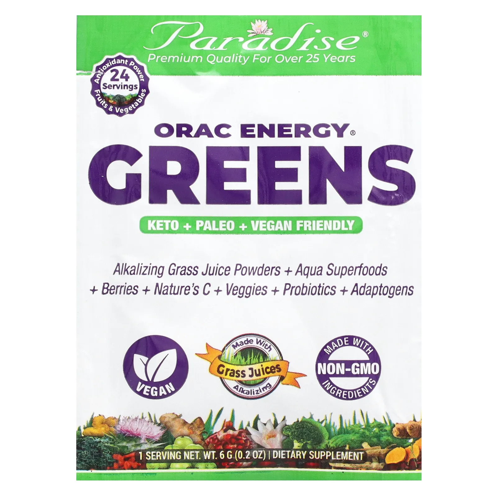 Paradise Herbs, Зеленая пища  Энергия ORAC , 15 пакетиков по 6 г