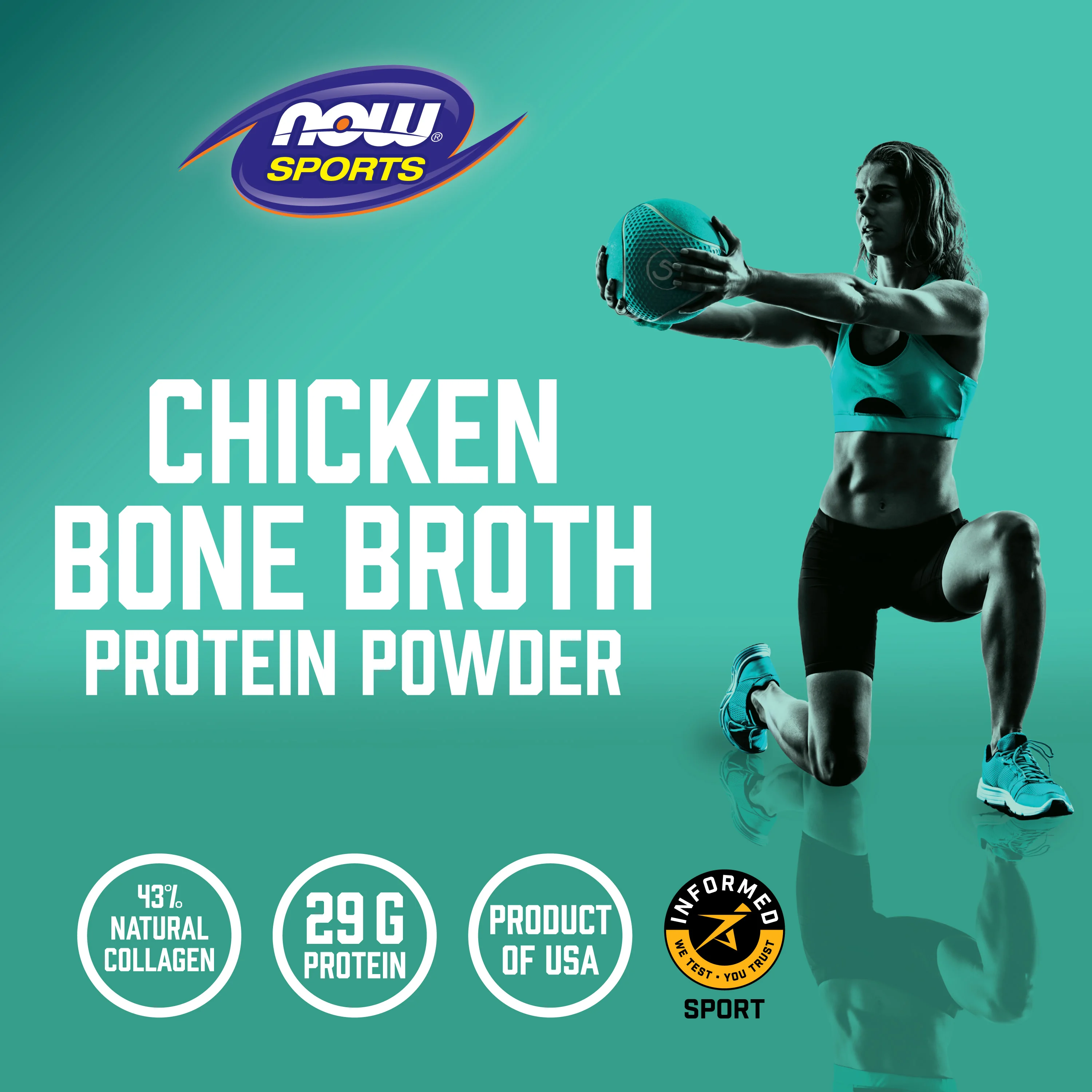 NOW Foods, Sports, протеиновый порошок из куриного костного бульона, 544 г (1,2 фунта)