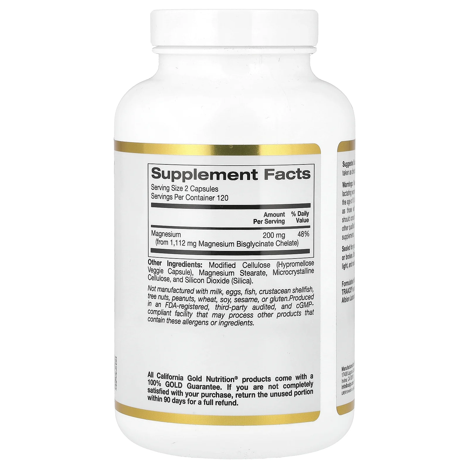 California Gold Nutrition, бисглицинат магния, с TRAACS®, 200 мг, 240 растительных капсул (100 мг в 1 капсуле)