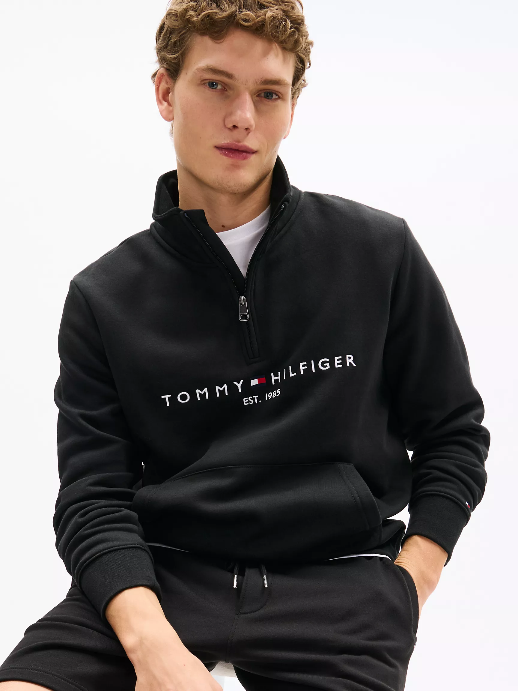 Мужская толстовка Tommy Hilfiger, Толстовка с четвертной молнией и вышитым логотипом Tommy