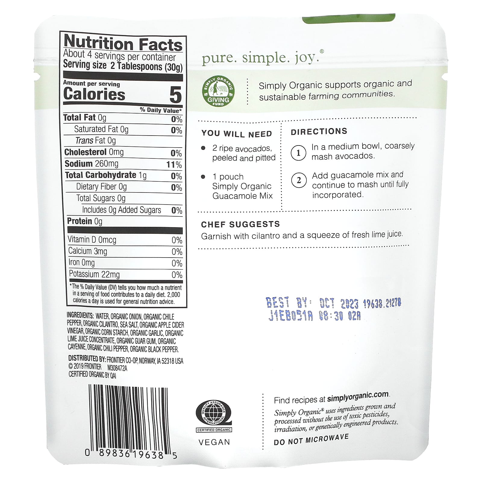 Simply Organic, Органическая смесь для приготовления гуакамоле, 113 г (4 унции)