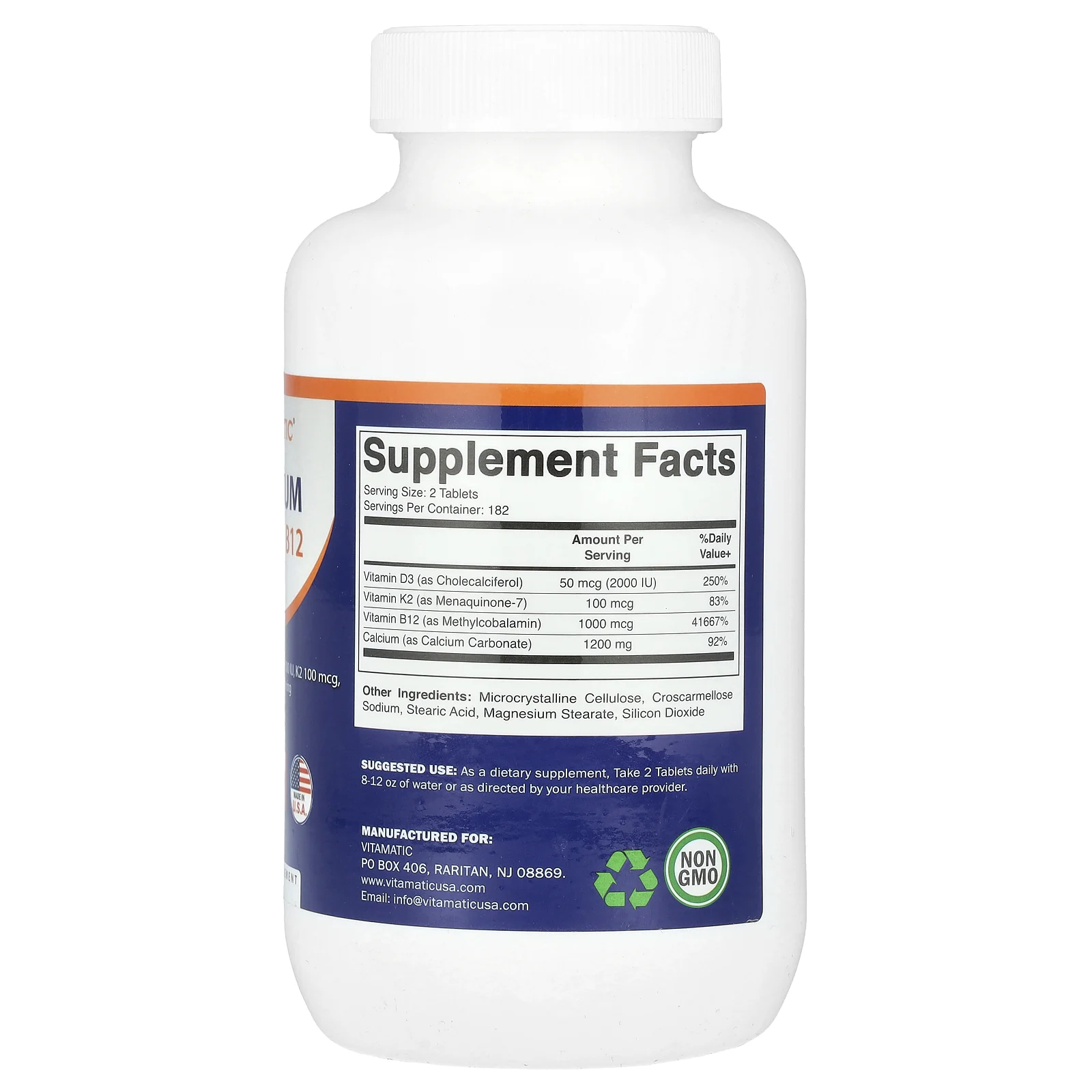 Vitamatic, Кальций + D3, K2, B12`` 365 таблеток, покрытых оболочкой