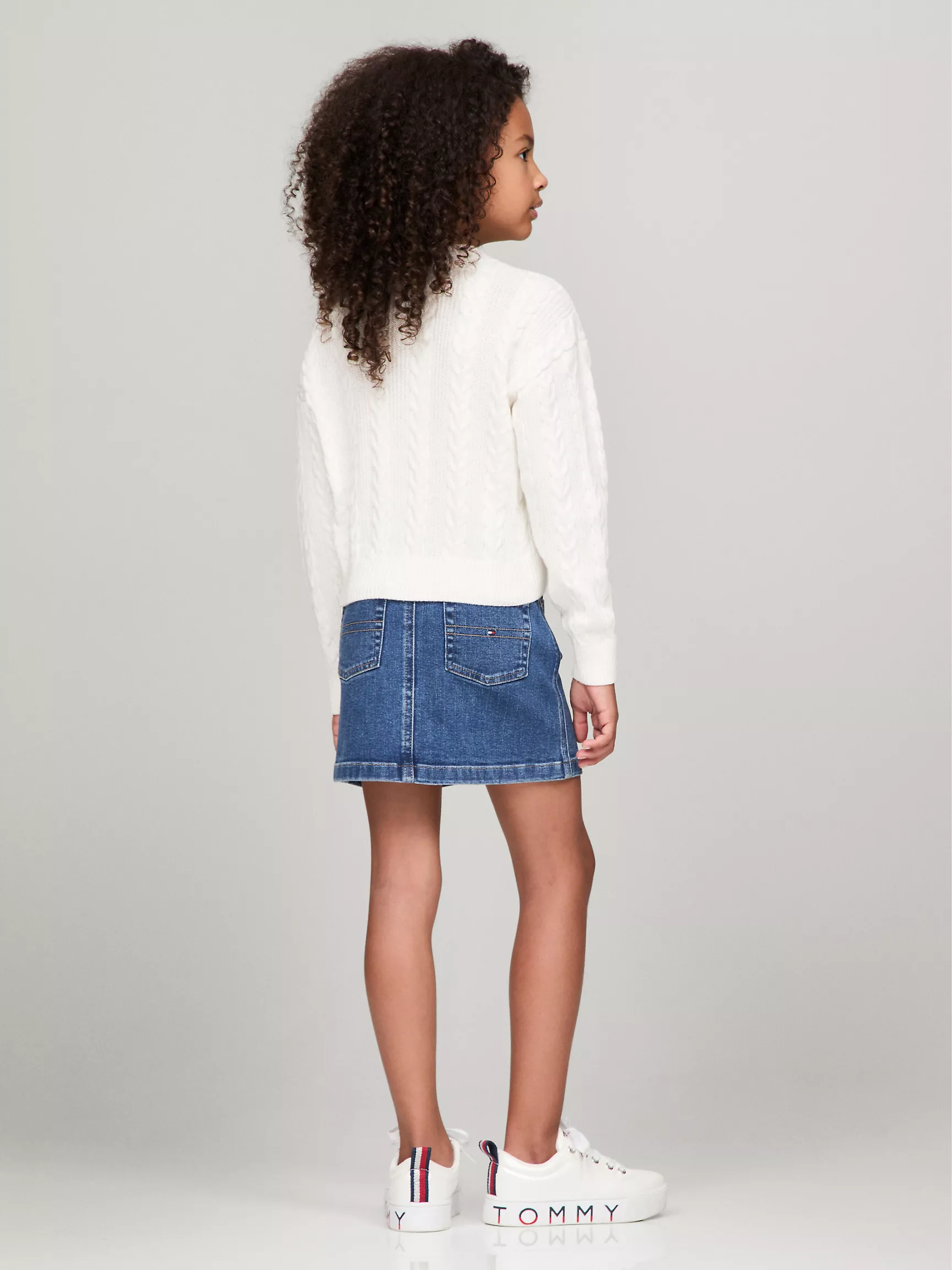 Свитер для девочки Tommy Hilfiger, Детский вязаный свитер с узором "косы" и круглым вырезом