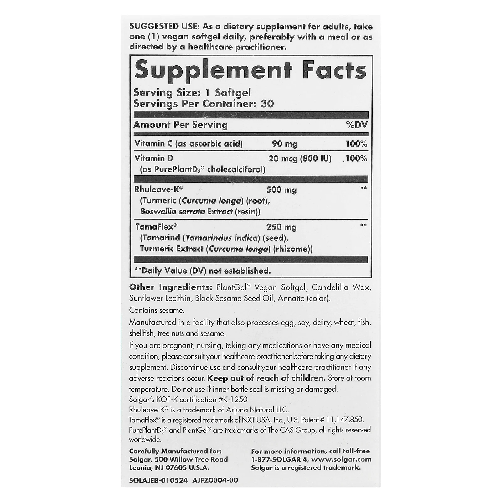 Solgar, Age Defying Nutrition, для облегчения суставов, 30 веганских капсул