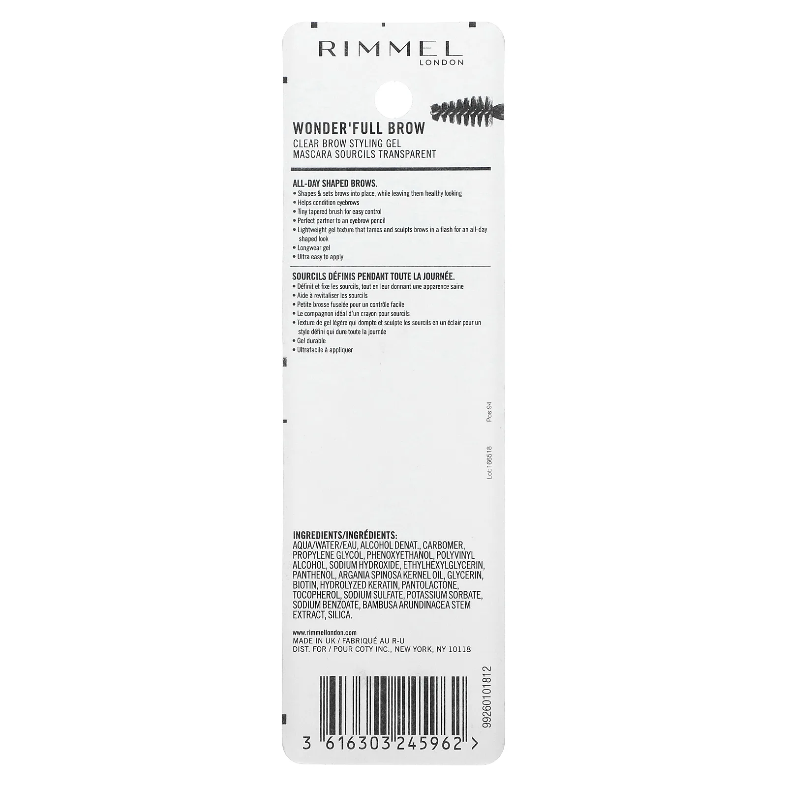 Rimmel London, Wonder'Full, очищающий гель для укладки бровей, оттенок 004 Clear, 4,5 мл (0,15 жидк. унции)