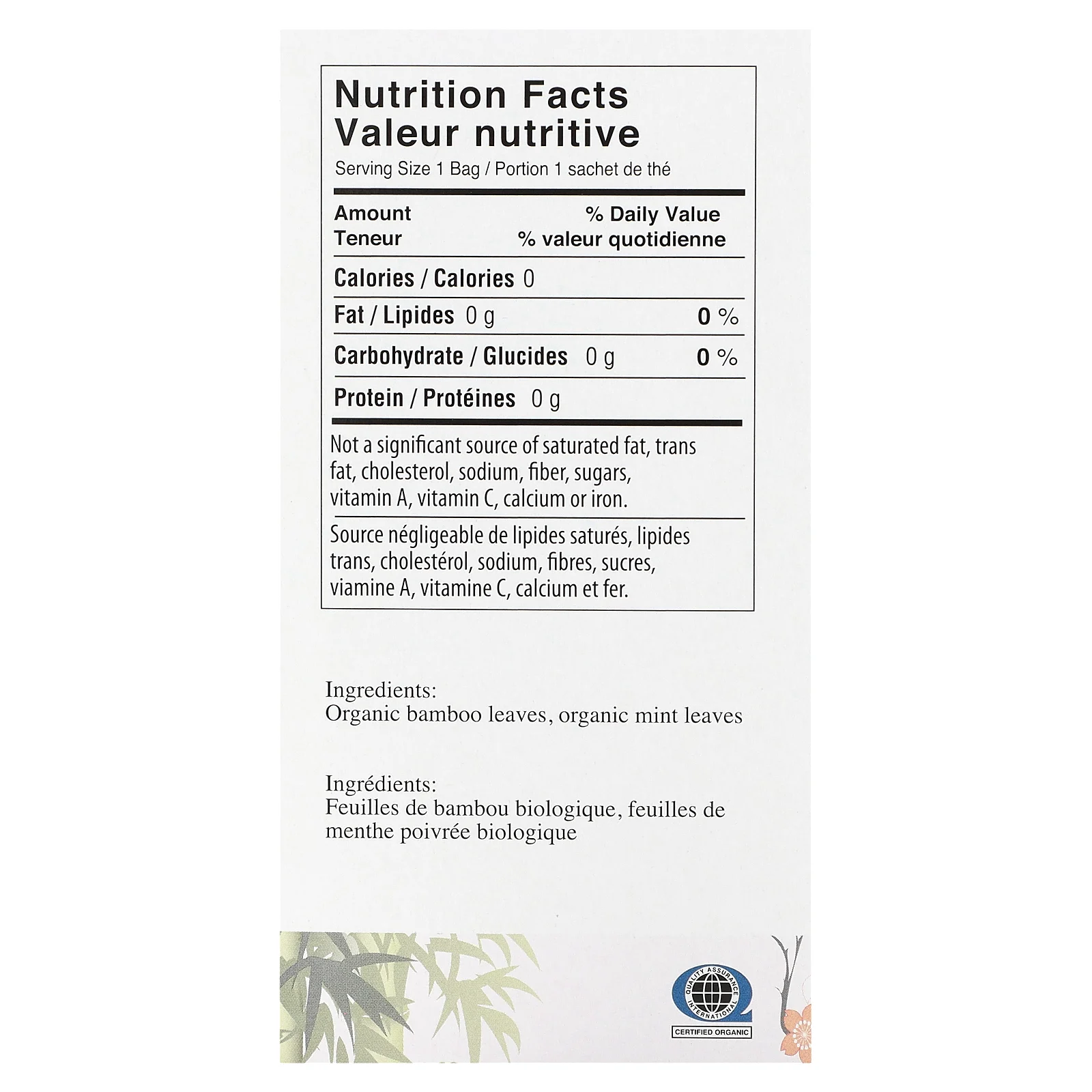 Uncle Lee's Tea, Органический бамбуковый чай, мята, без кофеина, 18 чайных пакетиков, 28,8 г (1,02 унции)