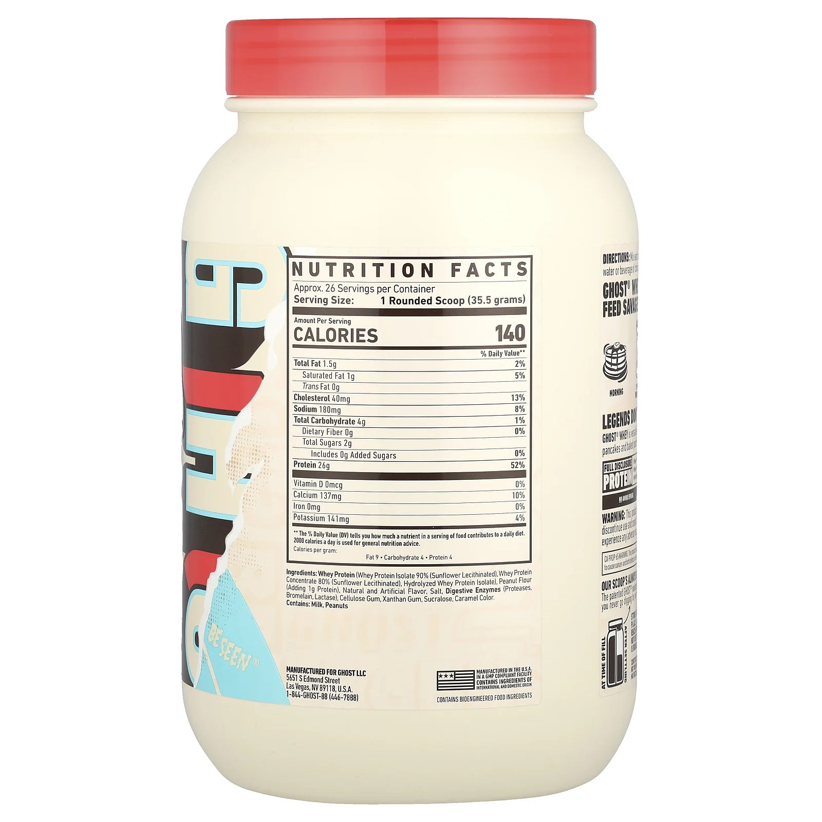 Ghost, Сывороточный протеин, арахисовое масло и зерновое молоко®, 924 г (2 фунта)