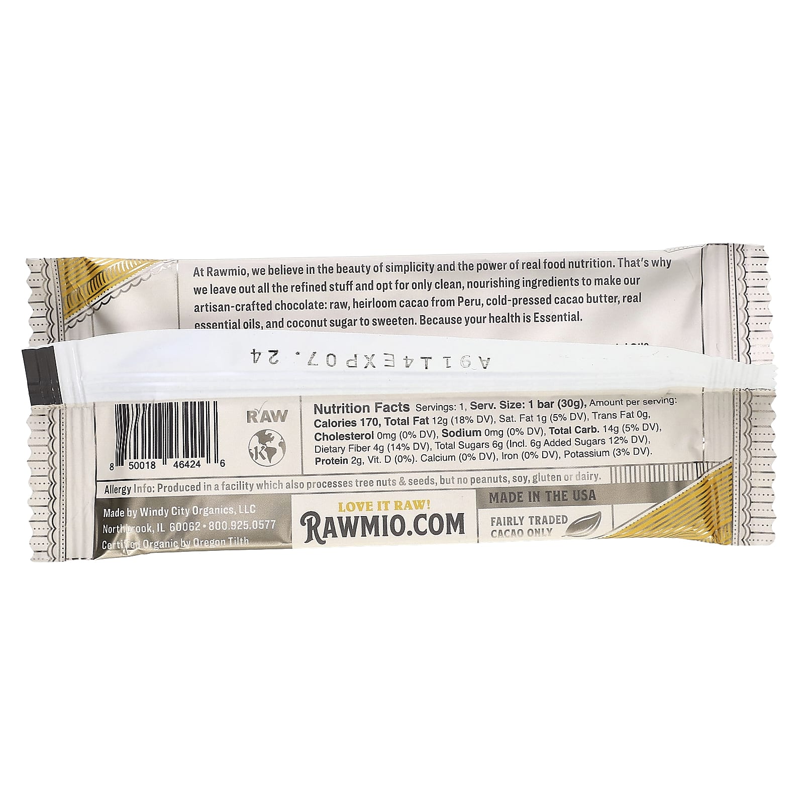 Rawmio, Essential Bar, органический необработанный шоколад, 70% какао, апельсин, 30 г (1,1 унции)