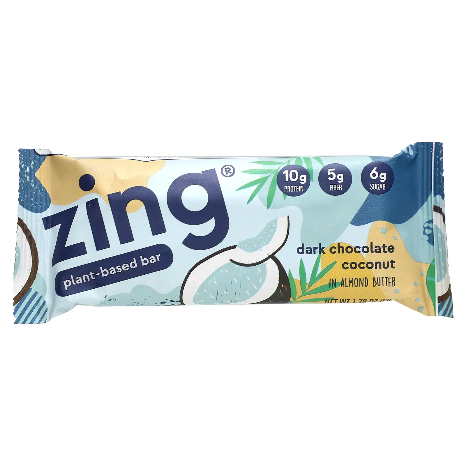 Zing Bars, Plant-Based Bar, темный шоколад с кокосом в миндальной пасте, 12 батончиков по 50 г (1,76 унции)