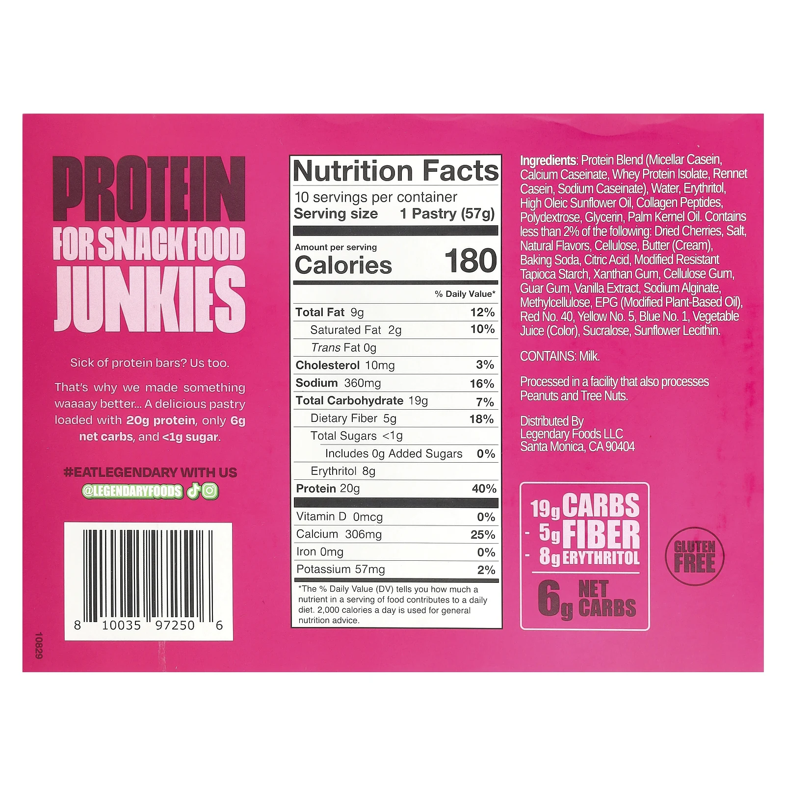 Legendary Foods, протеиновое пирожное, вишнёвый крамбл, 10 шт. по 57 г (2 унции)