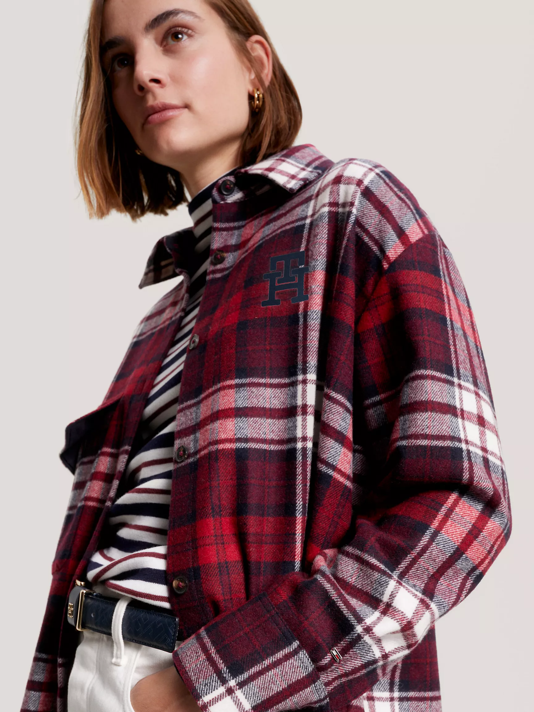 Женская рубашка Tommy Hilfiger, Клетчатая рубашка-овершот с вышитым логотипом TH