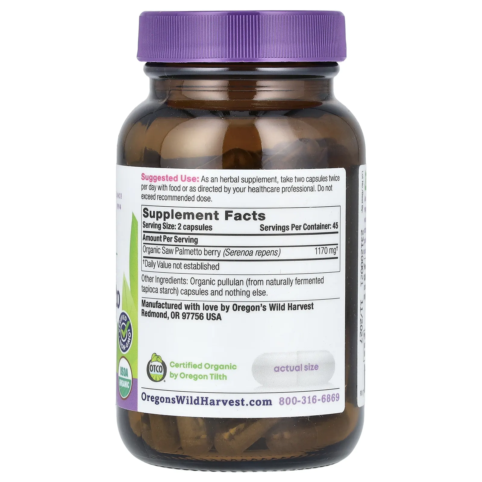Oregon's Wild Harvest, органическая сереноя, 90 органических веганских капсул