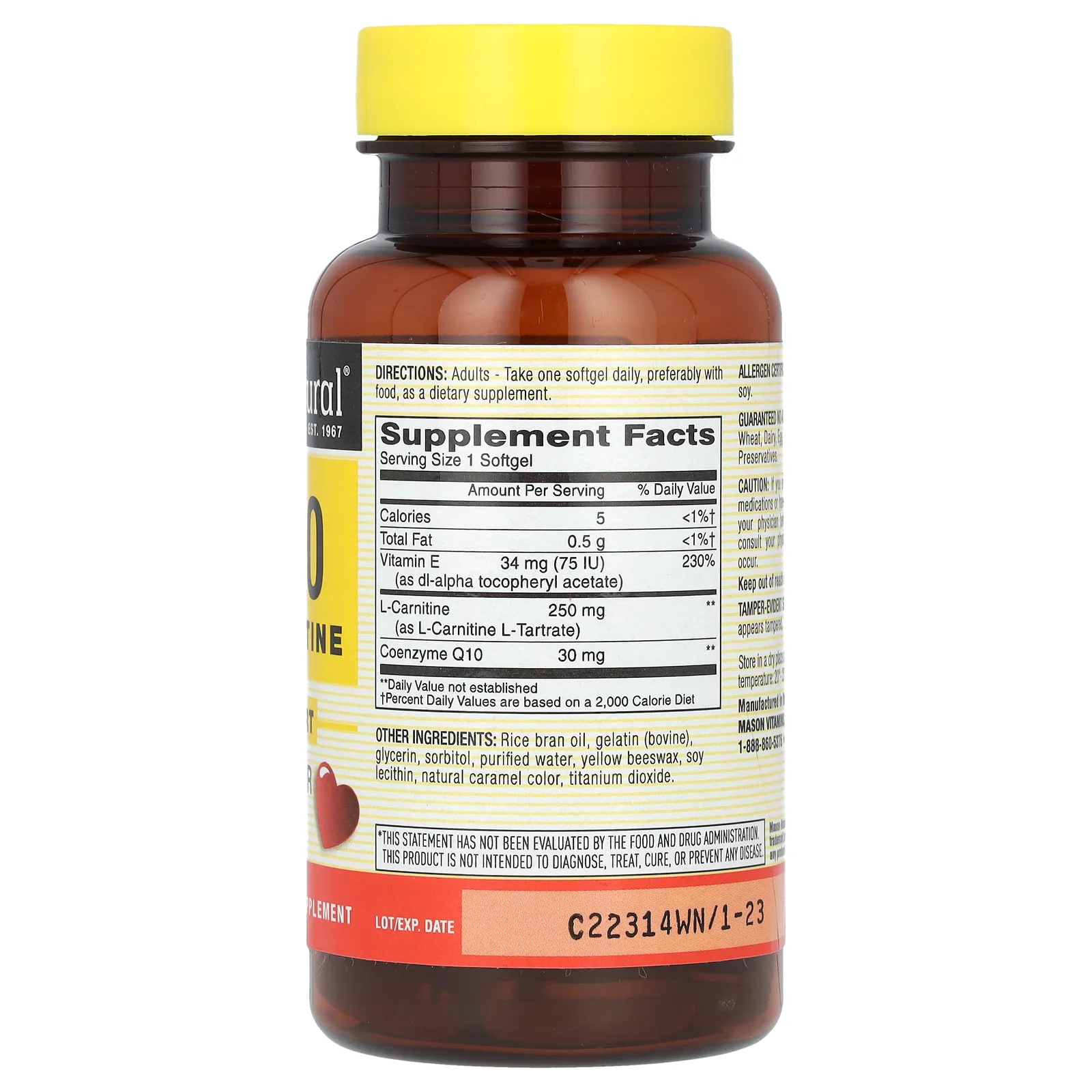 Mason Natural, Коэнзим Q10 с L-карнитином, 50 мягких таблеток