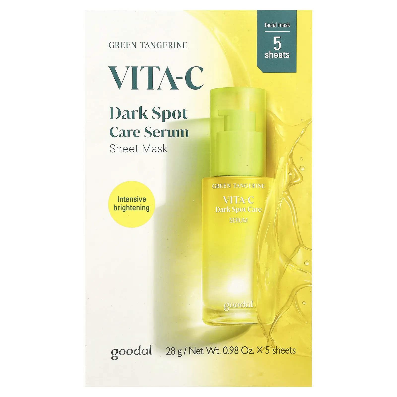Goodal, Тканевая маска с сывороткой для ухода за темными пятнами и зеленым мандарином, 5 шт., 28 г (0,98 унции)