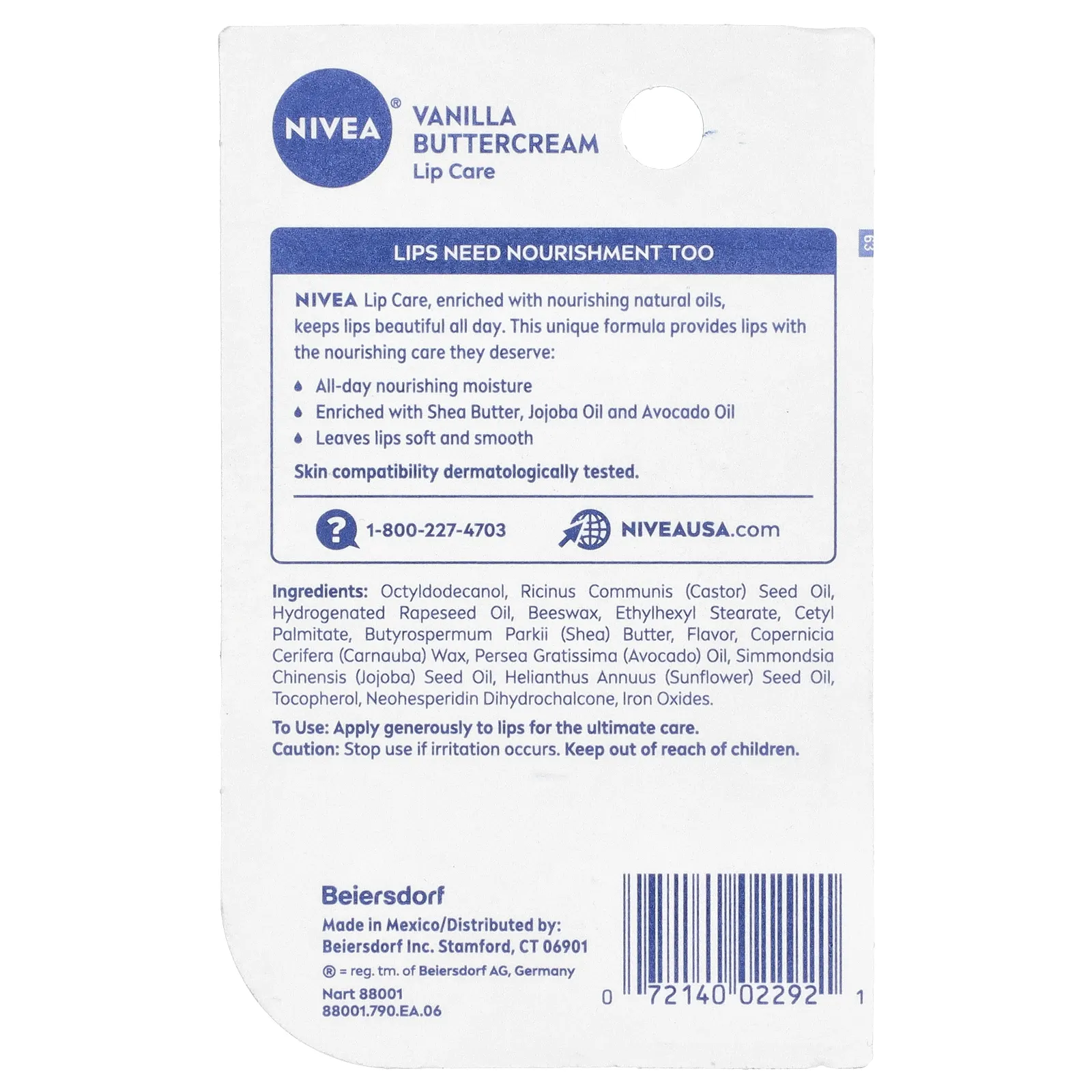 Nivea, Питательное увлажнение на весь день, уход для губ, ванильный крем, 4,8 г (0,17 унции)