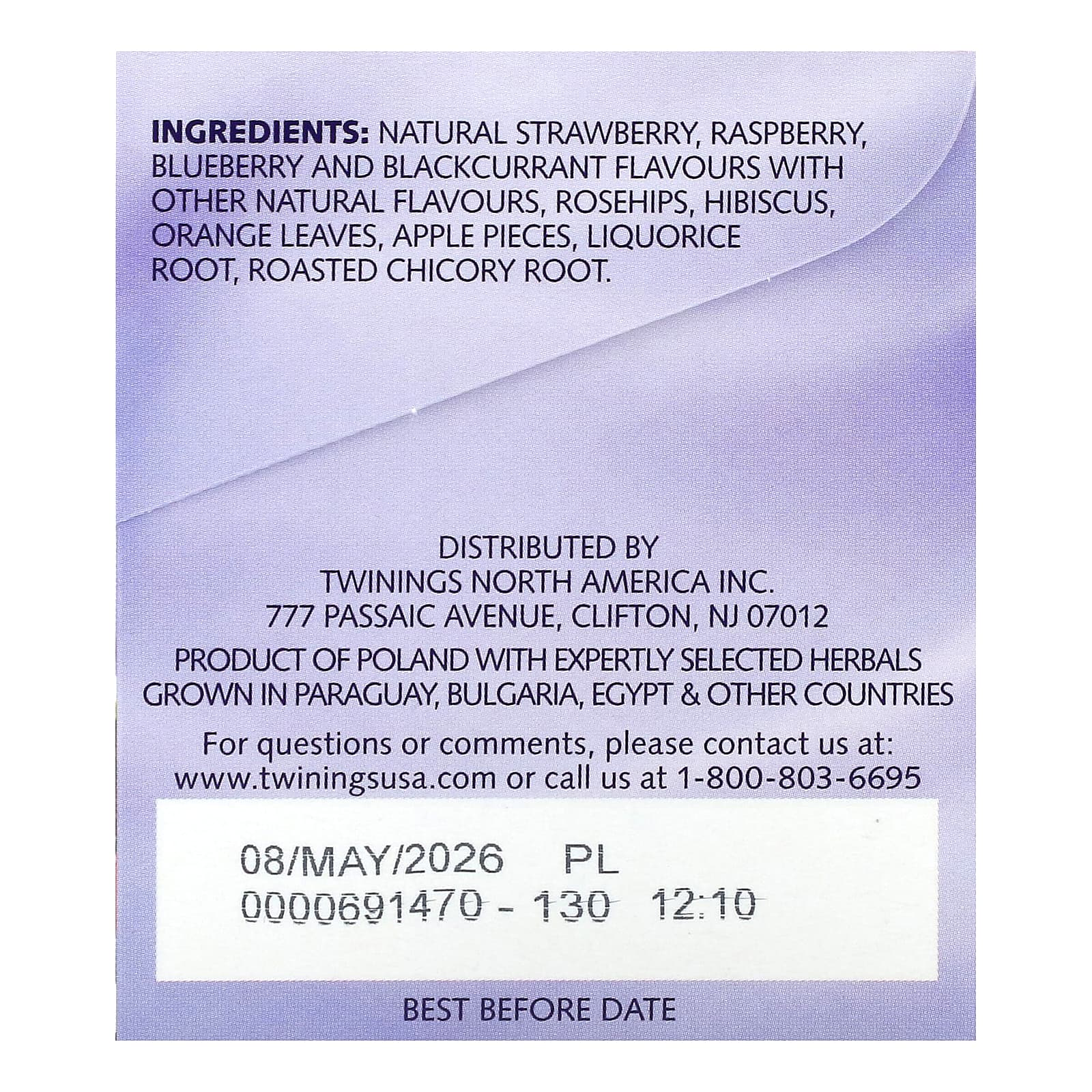 Twinings, травяной чай, дикие ягоды, без кофеина, 20 чайных пакетиков, 40 г (1,41 унции)