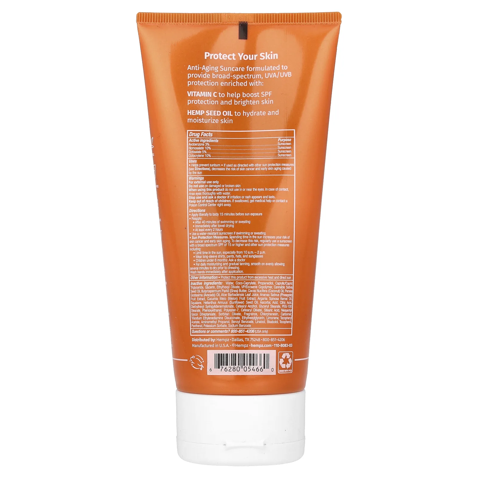 Hempz, Травяное солнцезащитное средство для тела, SPF 50, сладкий ананас и медовая дыня, 177 мл (6 жидк. Унций)