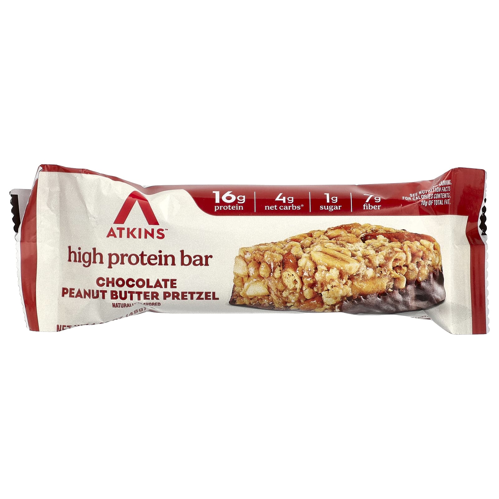 Atkins, высокопротеиновый батончик, шоколад и арахисовая паста, крендель, 4 батончика по 48 г (1,69 унции)