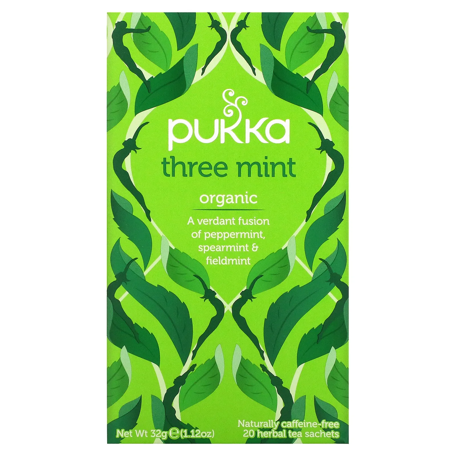 Pukka Herbs, Органический травяной чай, три мяты, без кофеина, 20 пакетиков, 32 г (1,12 унции)