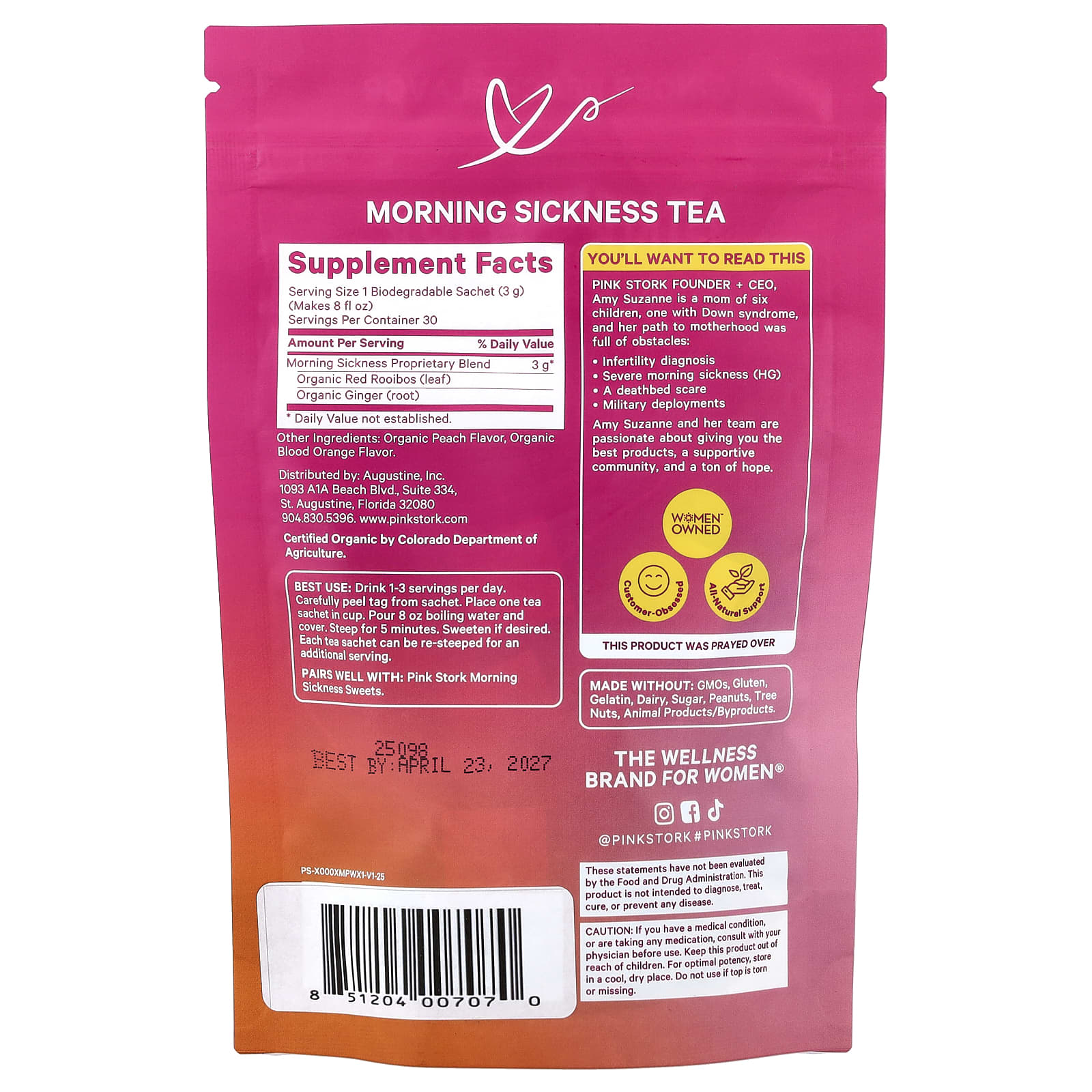 Pink Stork, чай от утренней тошноты, с имбирем и персиком, 15 пакетиков, 45 г (1,59 унции)