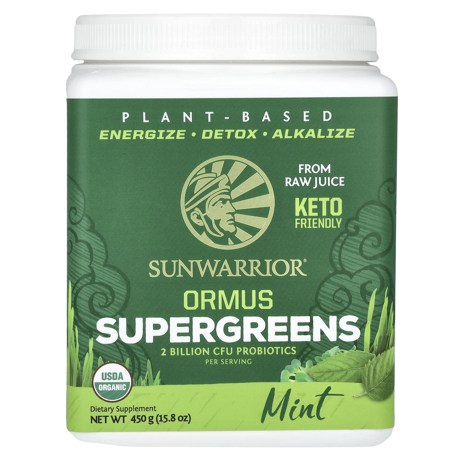 Sunwarrior, Ormus Supergreens, мята, 450 г (15,8 унции)
