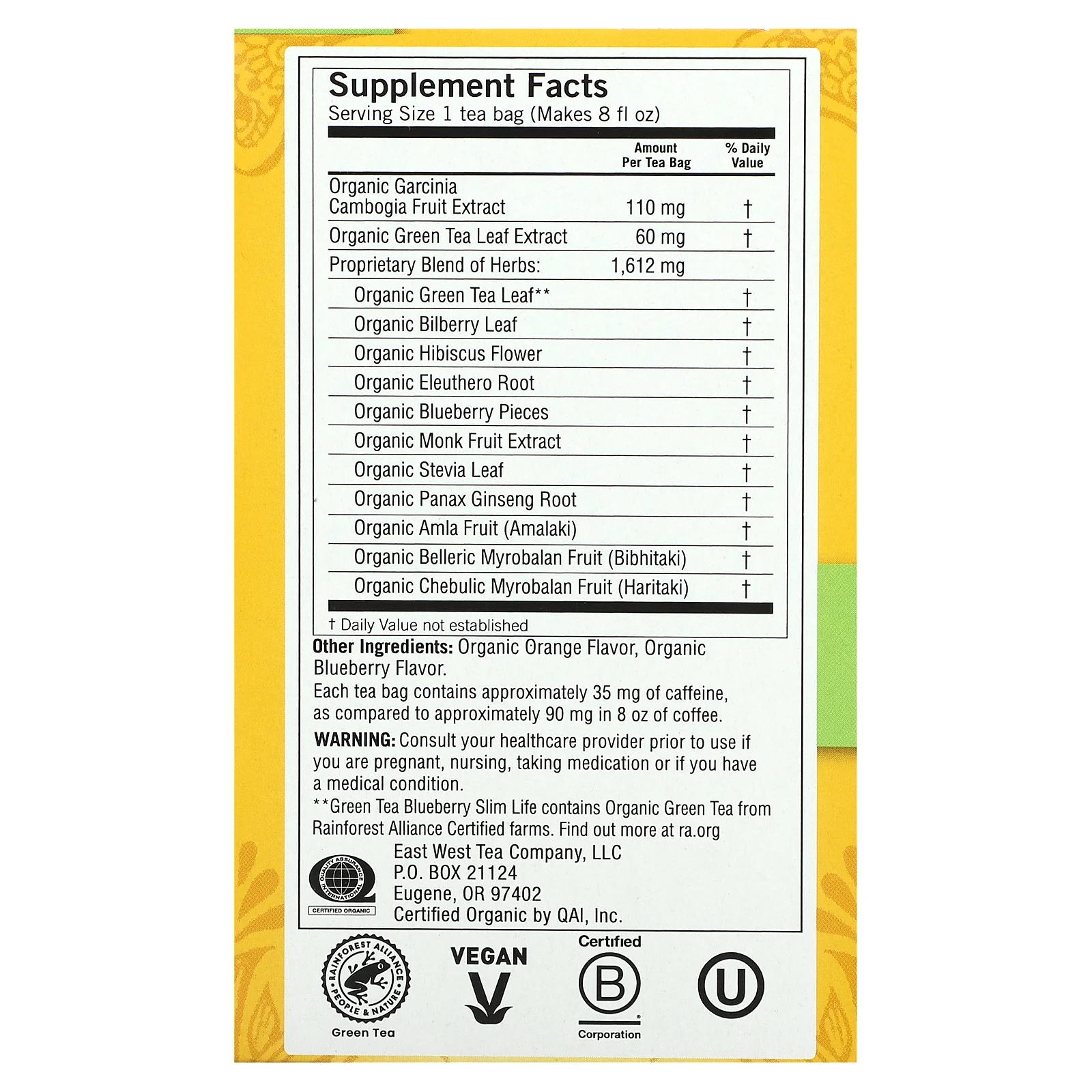 Yogi Tea, Slim Life, зеленый чай  с черникой, 16 чайных пакетиков, 32 г (1,12 унции)