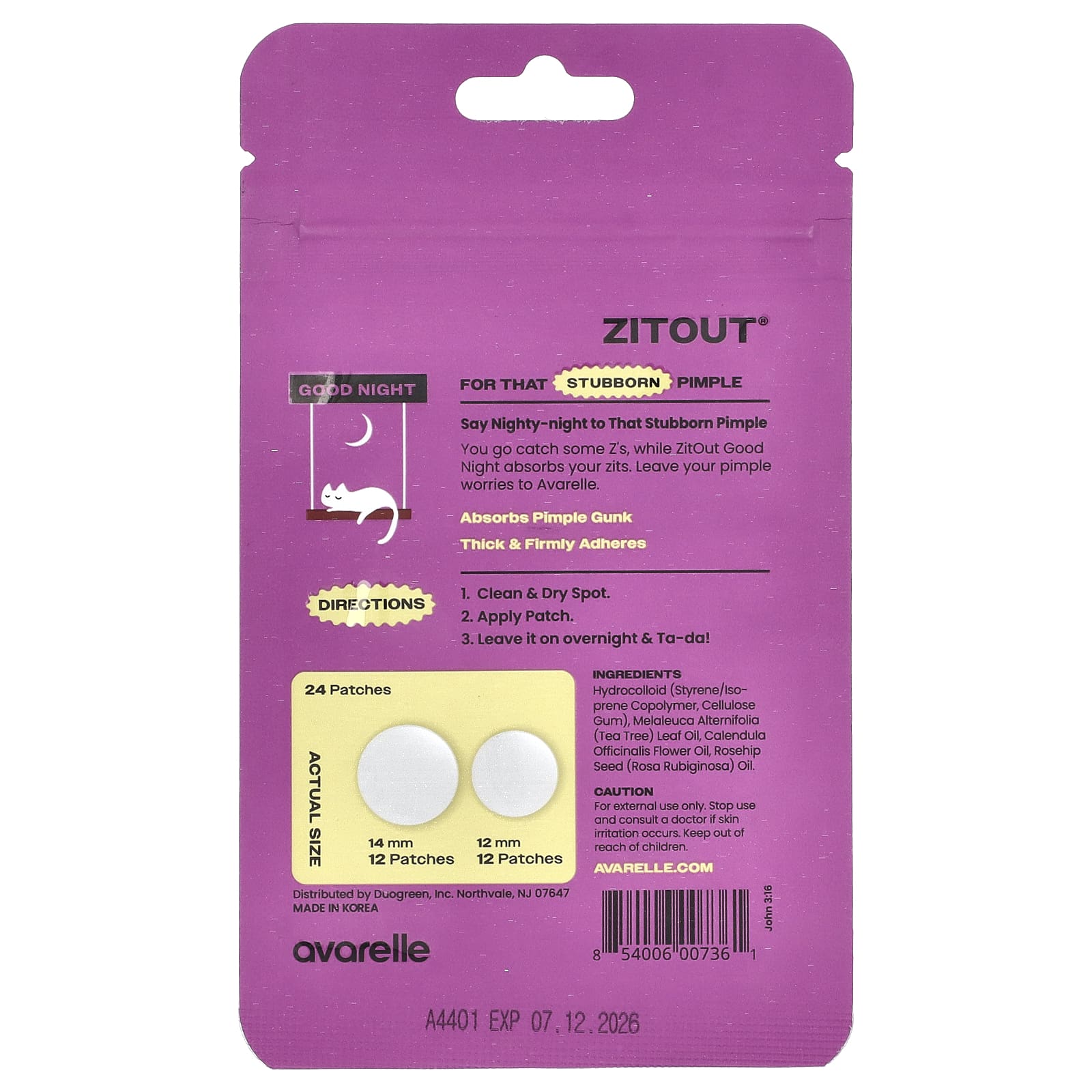 Avarelle, Точечный патч PM, 24 прозрачных патча