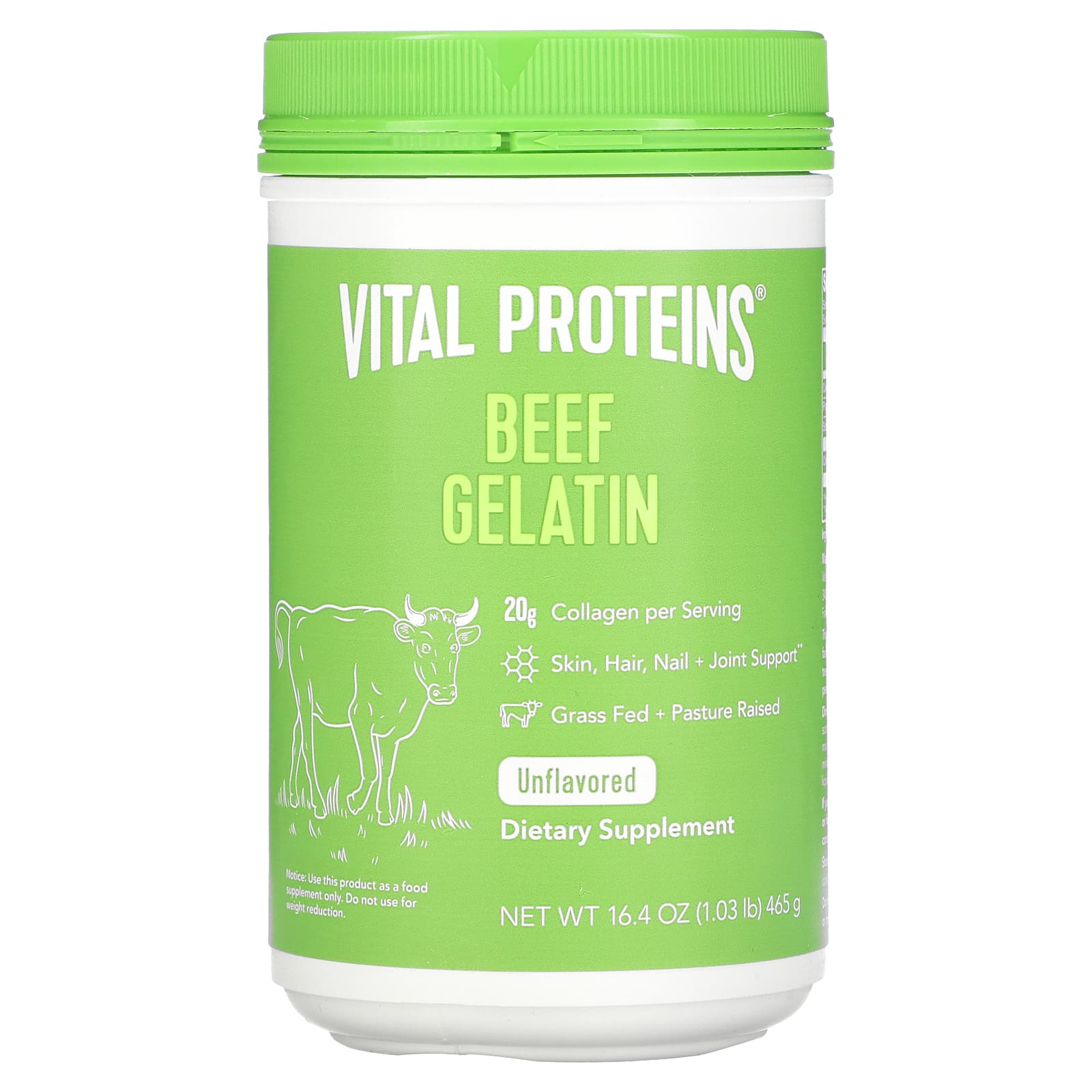Vital Proteins, говяжий желатин, без добавок, 465 г (16,4 унции)