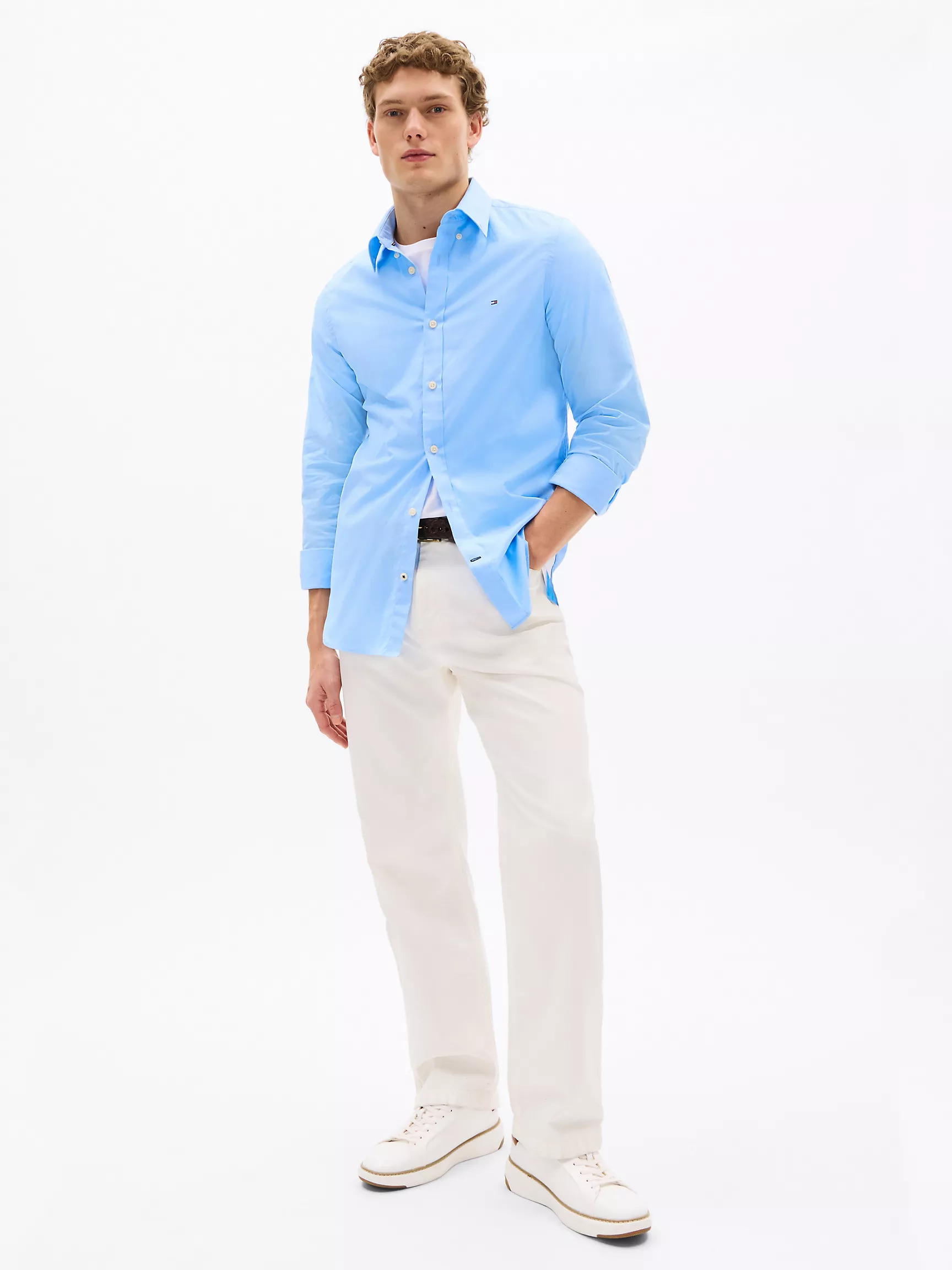 Мужская классическая рубашка Tommy Hilfiger, Приталенная рубашка THFlex из поплина