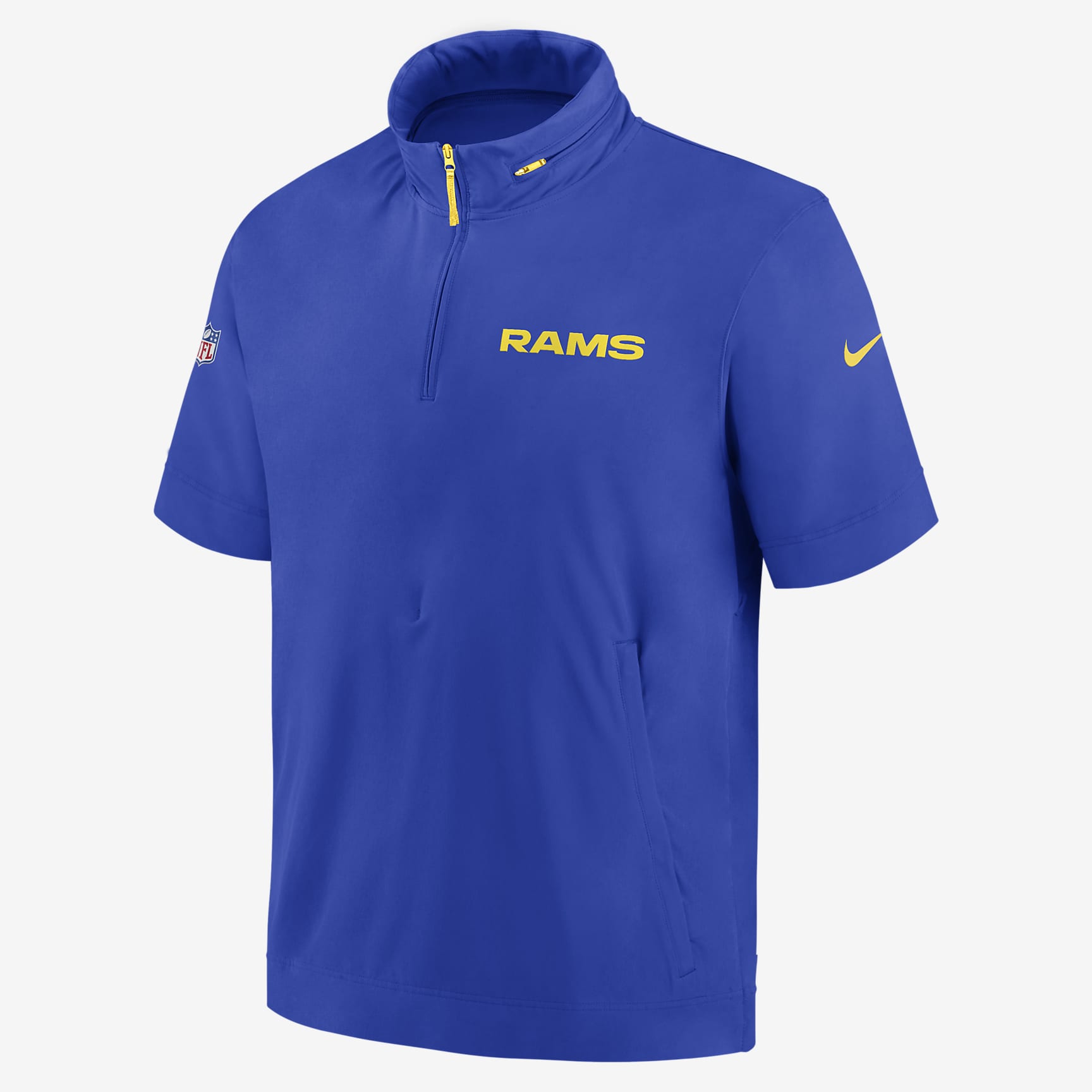 Los Angeles Rams Sideline Coach Men's Nike NFL 1/2-Zip Short-Sleeve Hooded Jacket