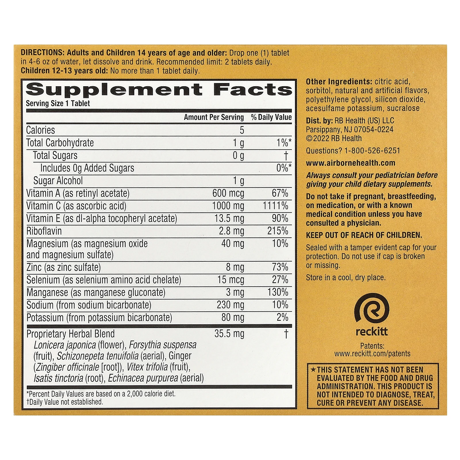 AirBorne, добавка для поддержки иммунной системы, со вкусом апельсина, 3 пробирки, по 10 шипучих таблеток