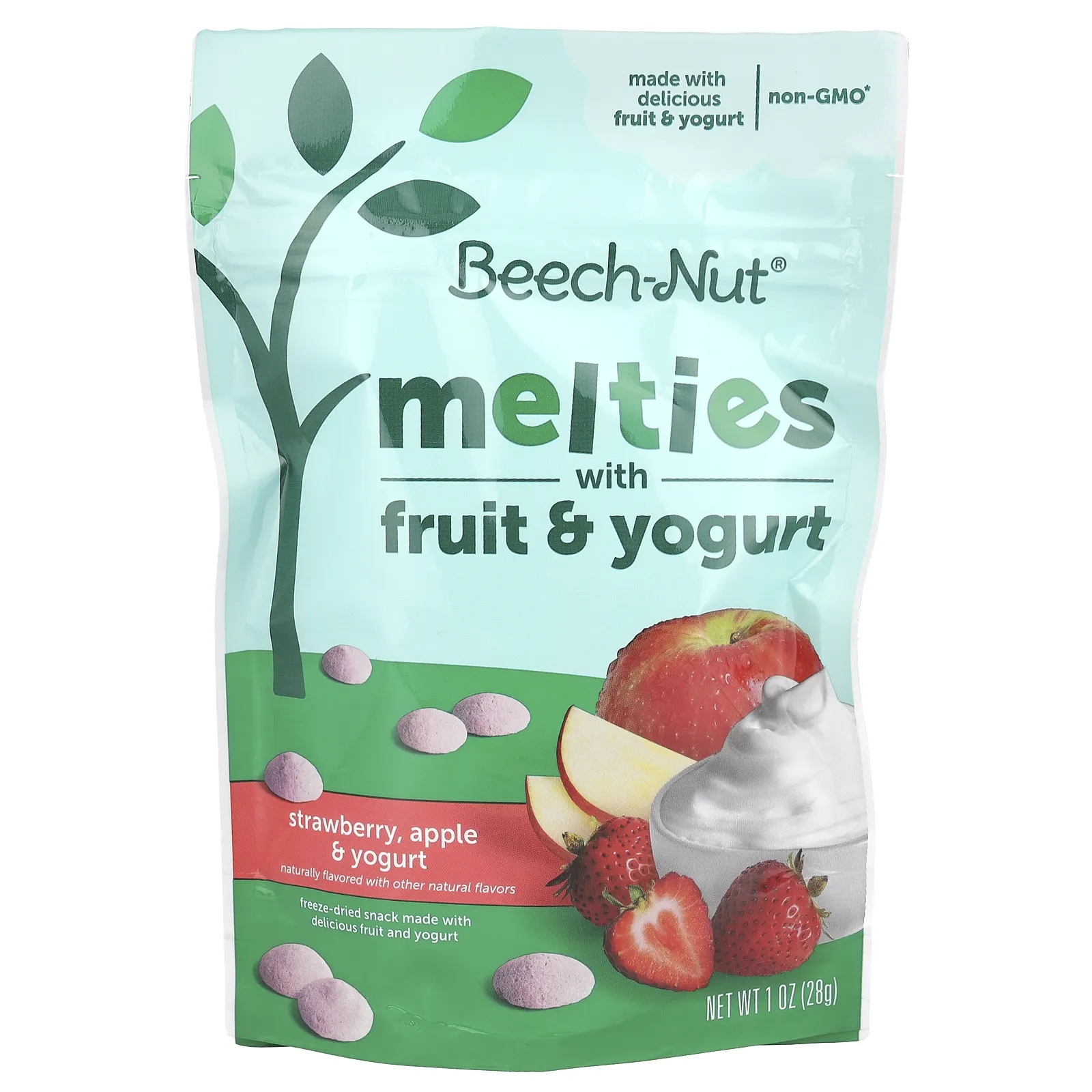 Beech-Nut, Yogurt Melties, йогуртовый снек, для детей от 8 месяцев, клубника, яблоко и йогурт, 28 г (1 унция)