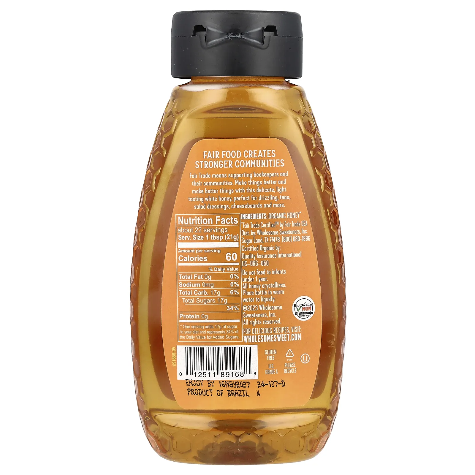 Wholesome Sweeteners, Органический, сырой нефильтрованный белый мед, 454 г