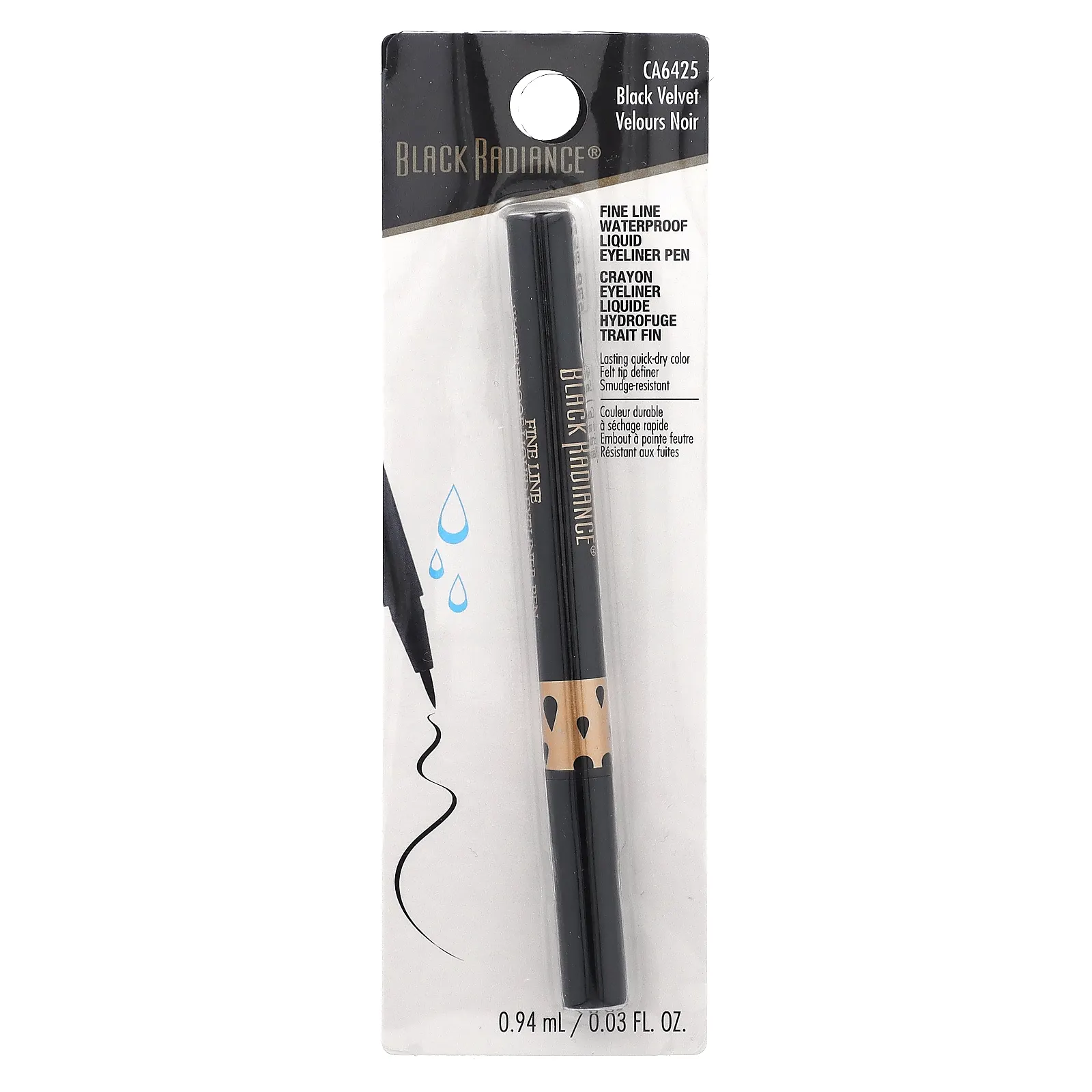 Black Radiance, Fine Line, водостойкая жидкая подводка для глаз, CA6425, черный бархат, 0,94 мл (0,03 жидк. унции)