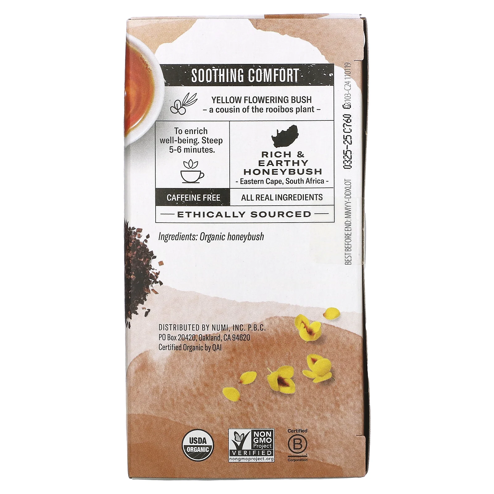 Numi Tea, Organic Herbal Teasan, Honeybush, без кофеина, 18 чайных пакетиков, 43,2 г (1,52 унции)