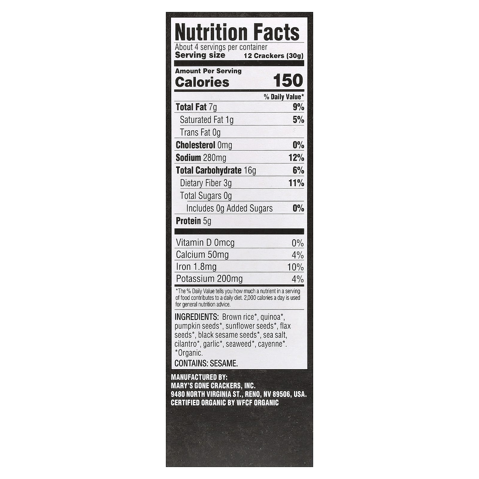 Mary's Gone Crackers, органические крекеры из суперсемена, морские водоросли и черный кунжут, 113 г (4 унции)