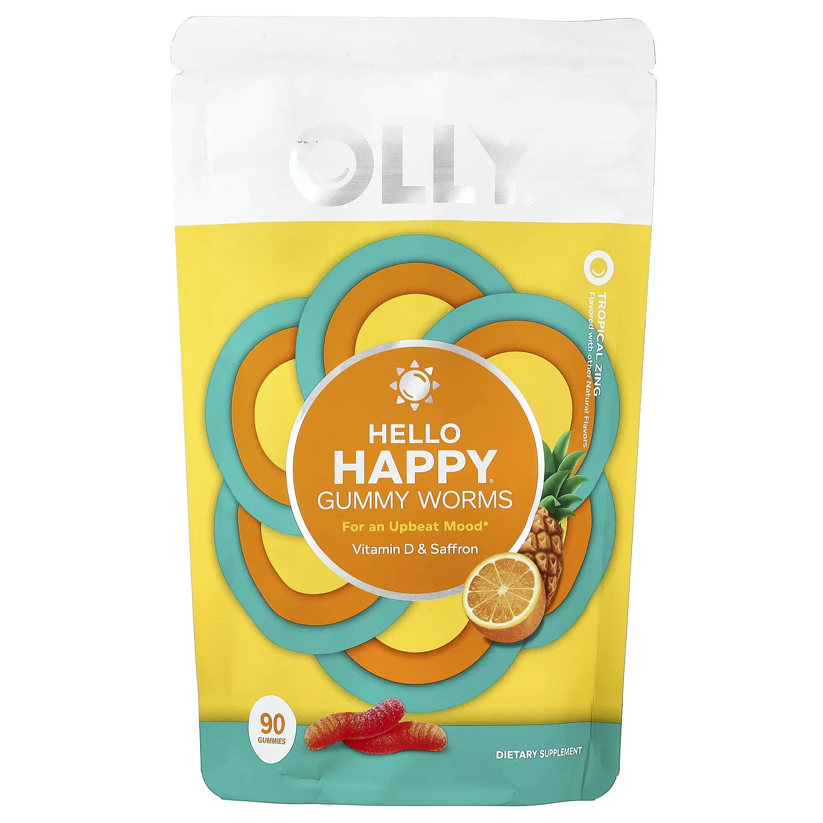 OLLY, Hello Happy®, жевательные червячки, тропические фрукты, 90 жевательных конфет