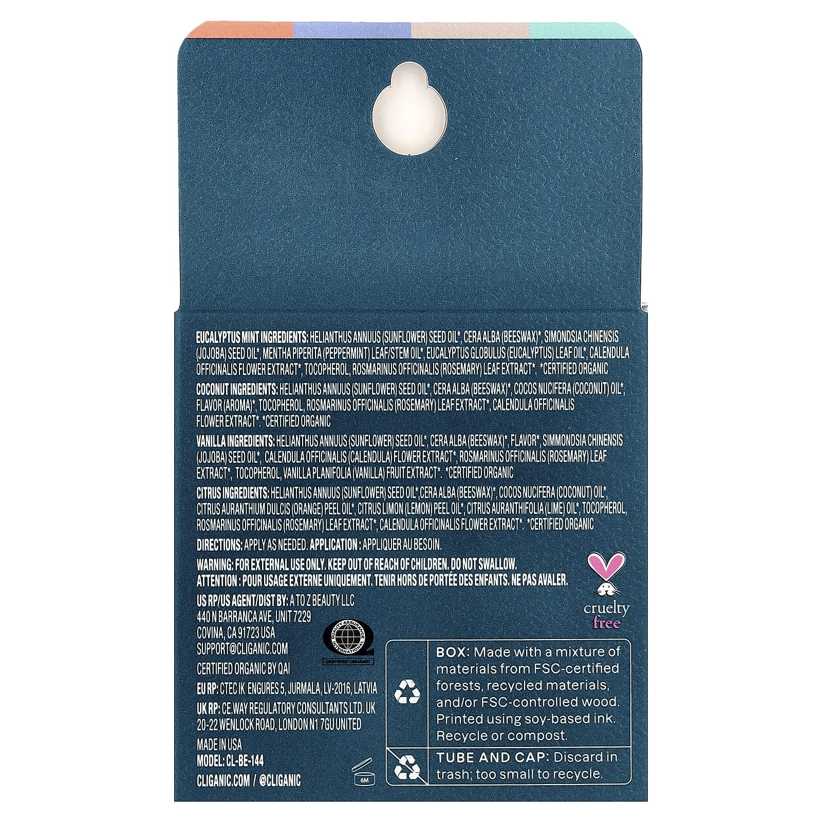 Cliganic, Набор органических бальзамов для губ, Sweet Bliss, 4 шт. В упаковке, по 4,25 г (0,15 унции)