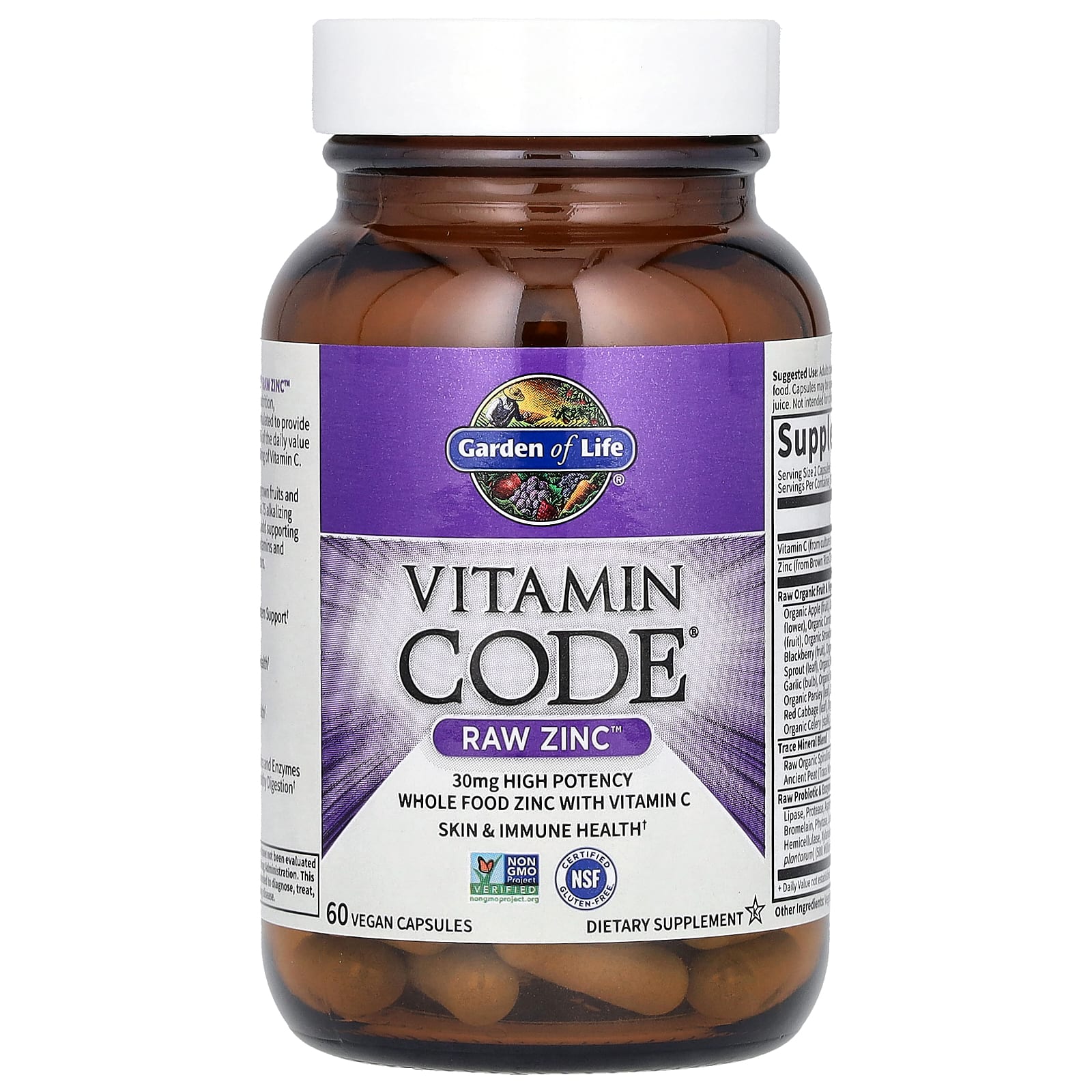 Garden of Life, Vitamin Code, RAW Zinc, 60 веганских капсул