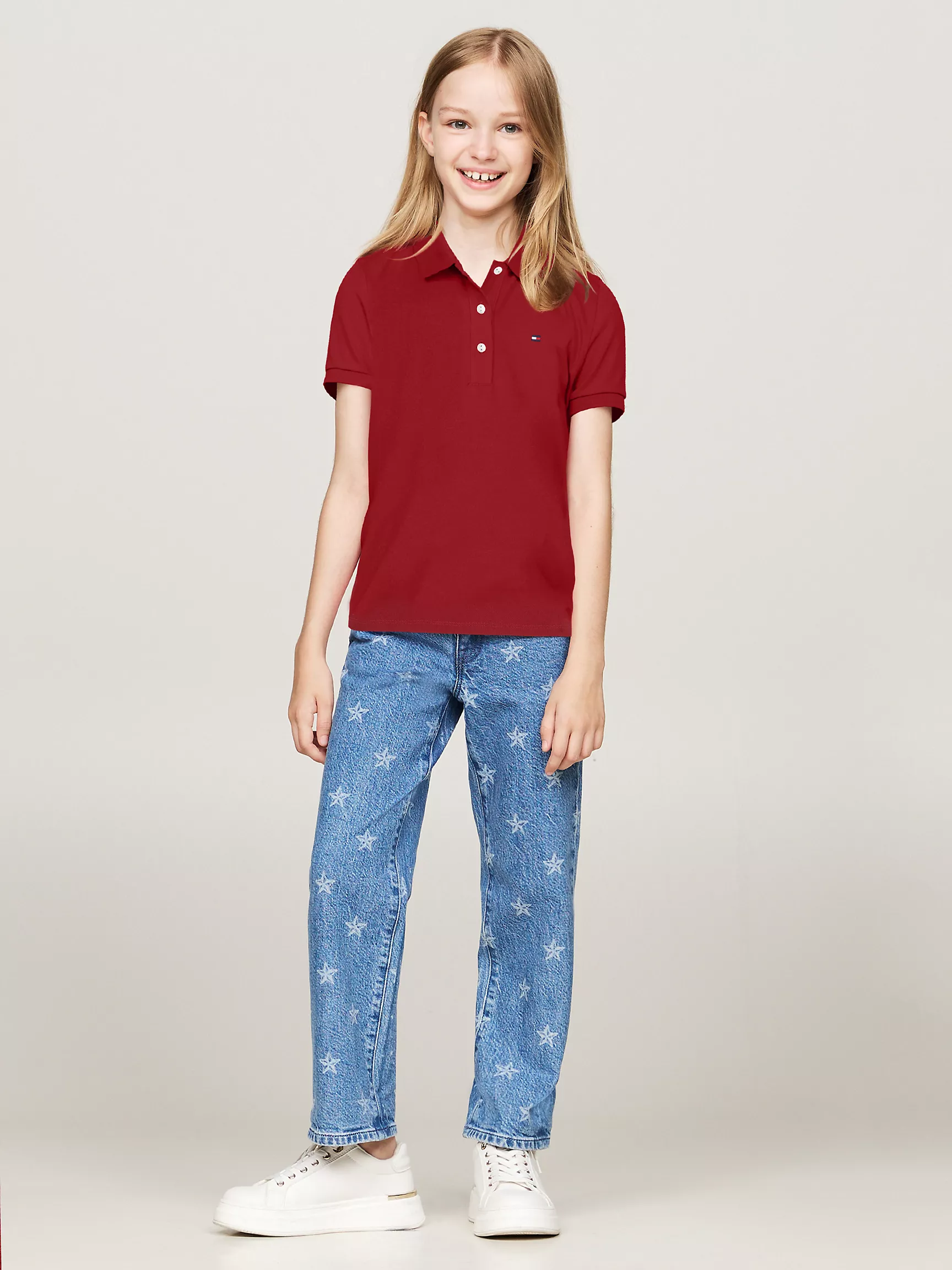 Рубашка-поло для девочек Tommy Hilfiger, Детское эластичное однотонное поло