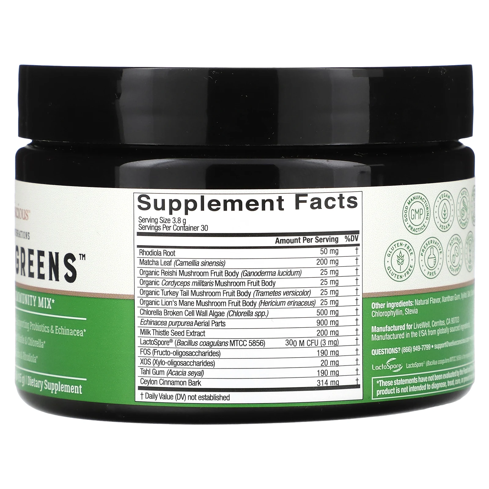 Live Conscious, Beyond Greens, смесь для энергии, детоксикации и иммунитета, легкий матча, 115 г (0,25 фунта)