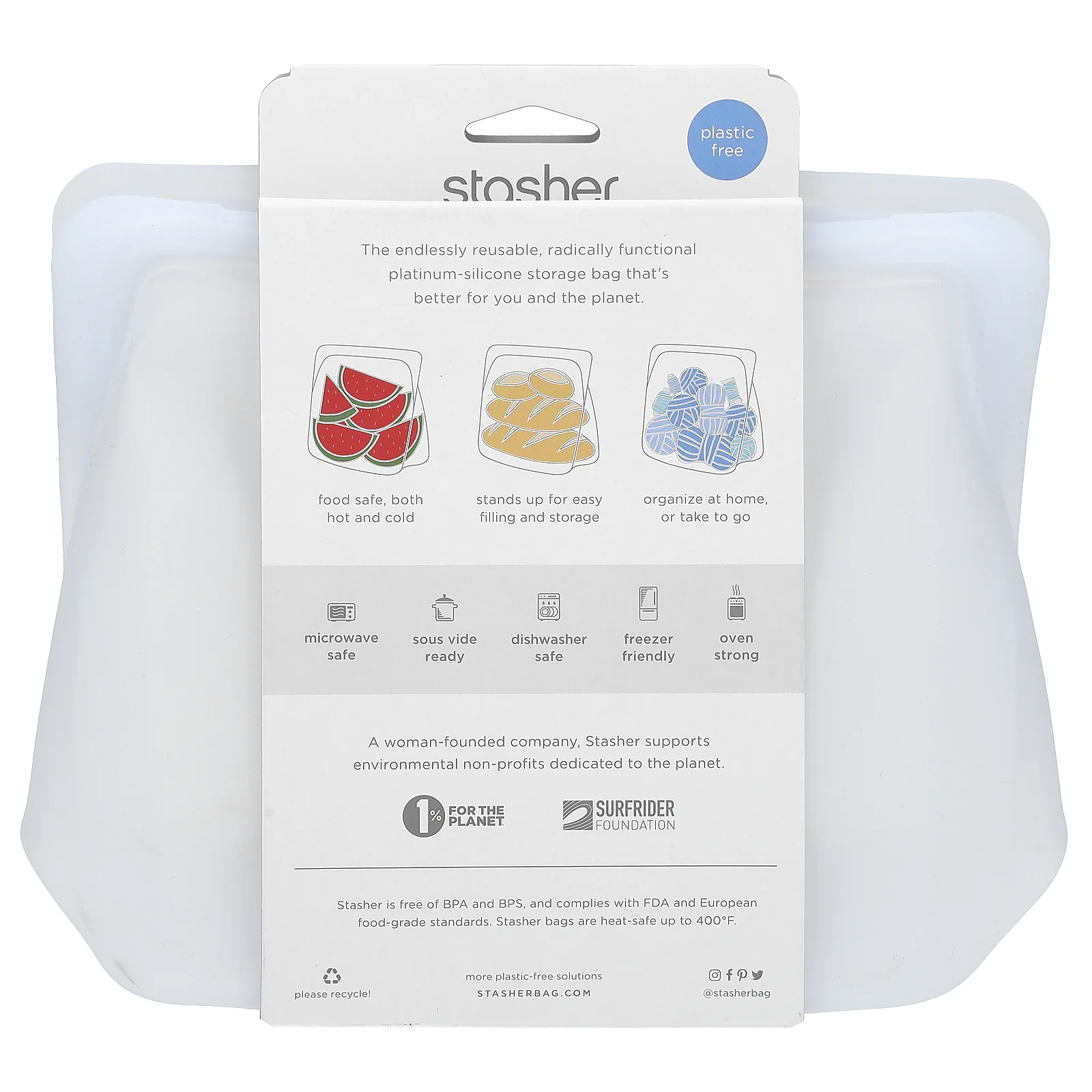 Stasher, Stand-Up Mega, силиконовый пакет для хранения, прозрачный, 3,07 л (104 жидк. унц.)