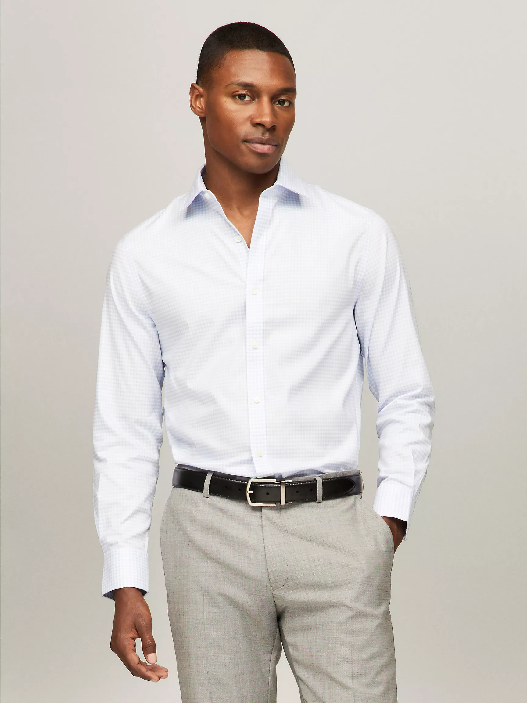 Мужская рубашка Tommy Hilfiger, Приталенная рубашка THFlex в клетку с эффектом выцветания