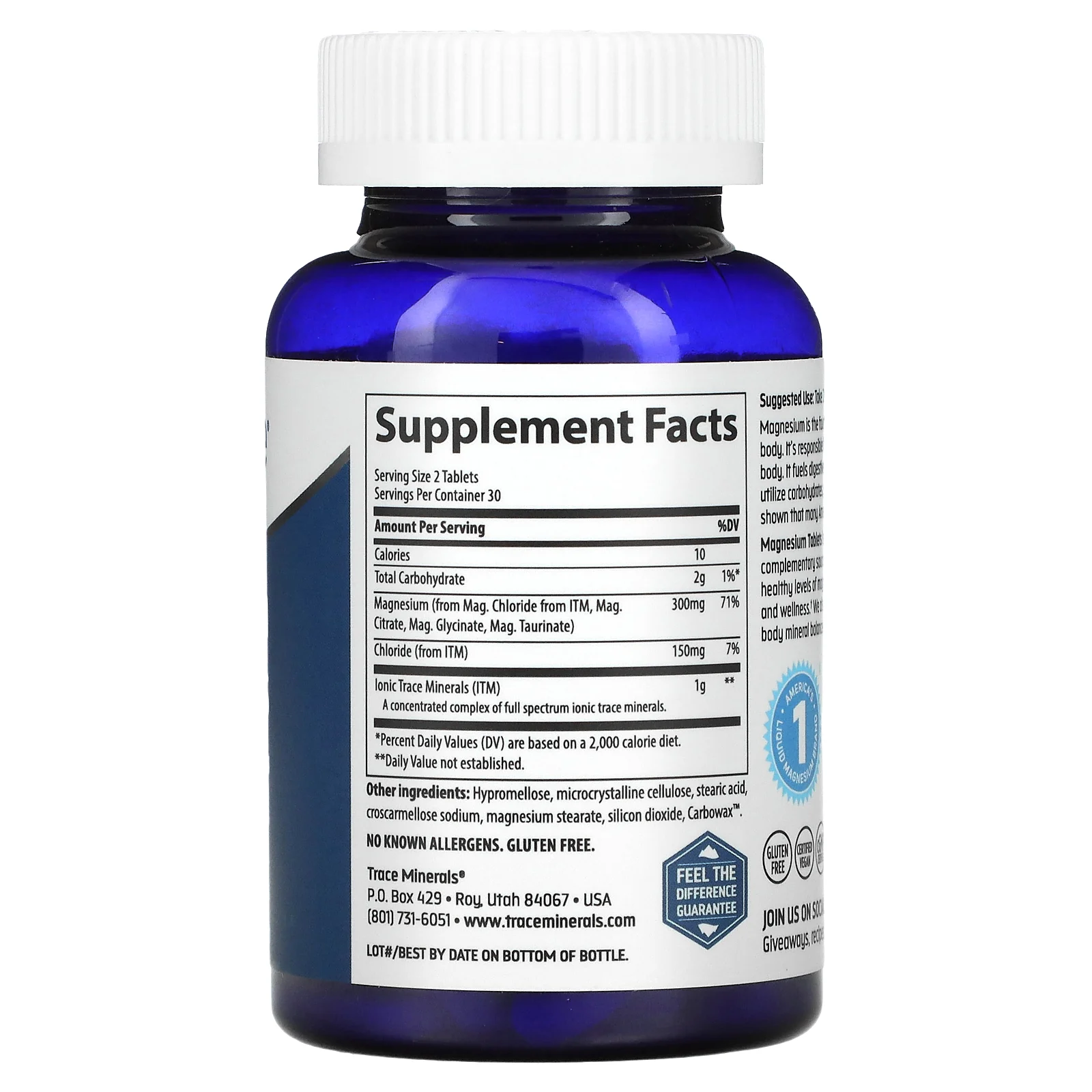 Trace Minerals ®, магний, 300 мг, 60 таблеток (150 мг в 1 таблетке)
