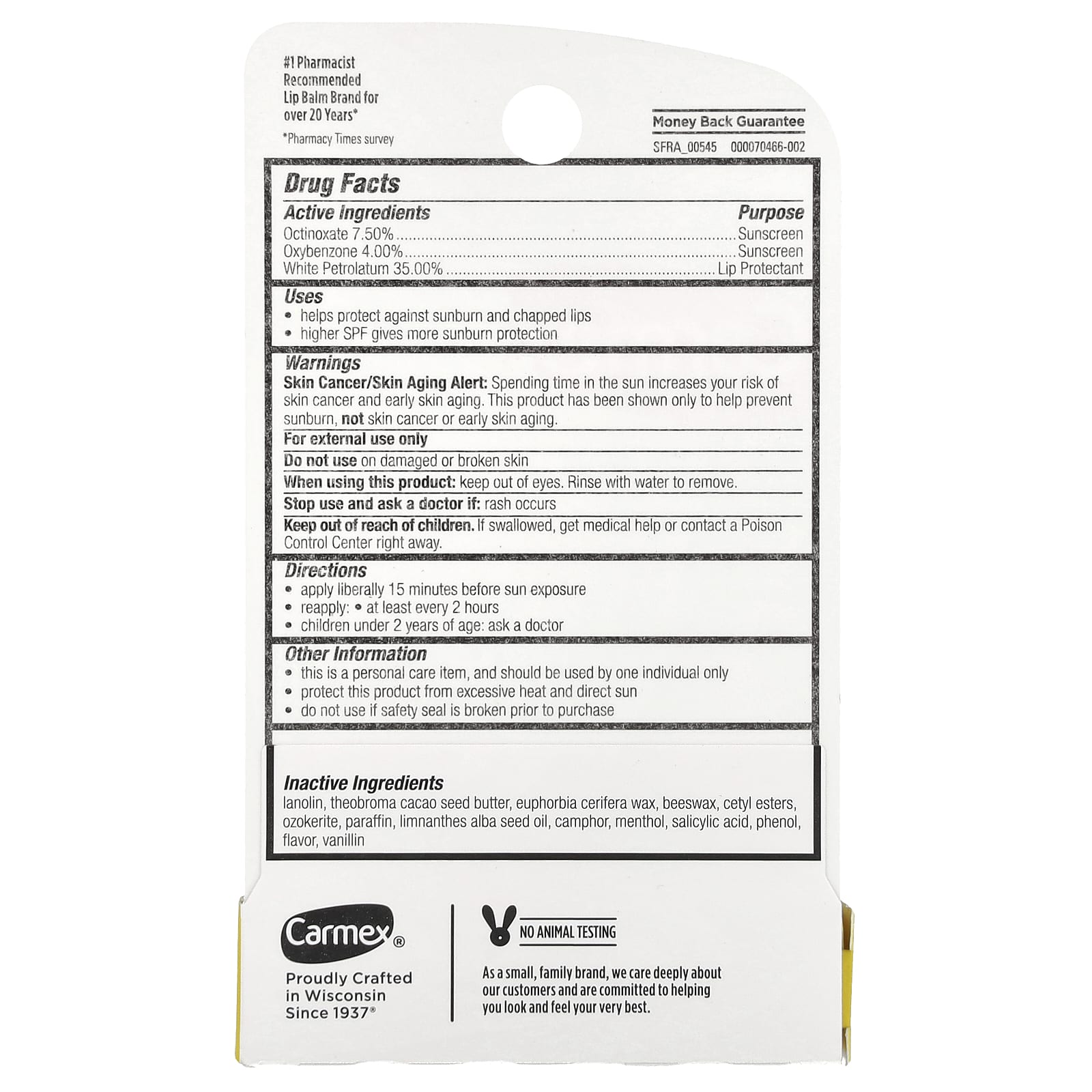 Carmex, классический бальзам для губ, лечебный, SPF 15, 4,25 г (15 унций)