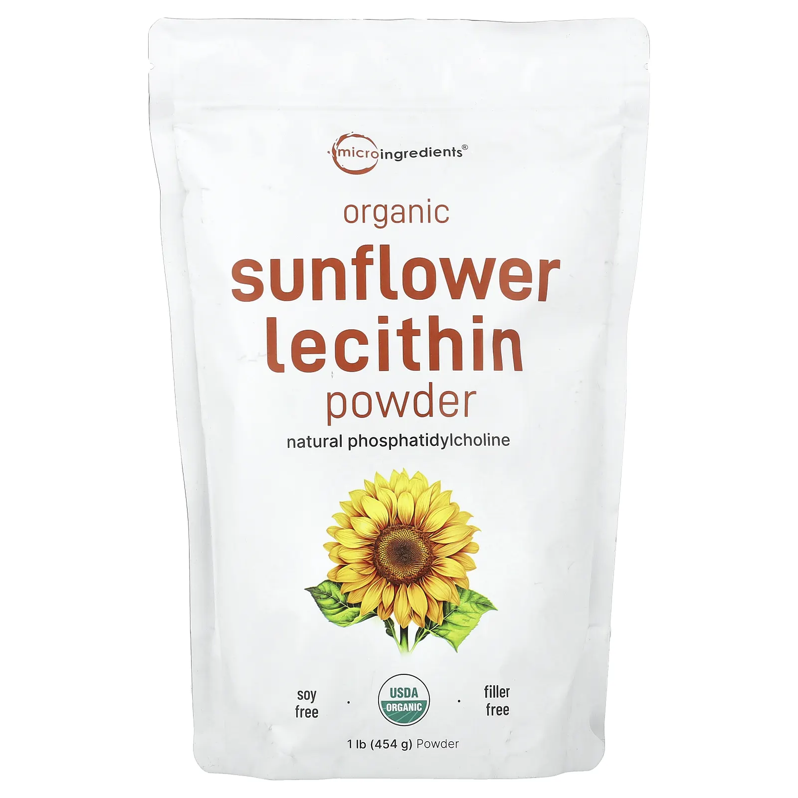 Micro Ingredients, Порошок органического подсолнечного лецитина, 454 г (1 фунт)