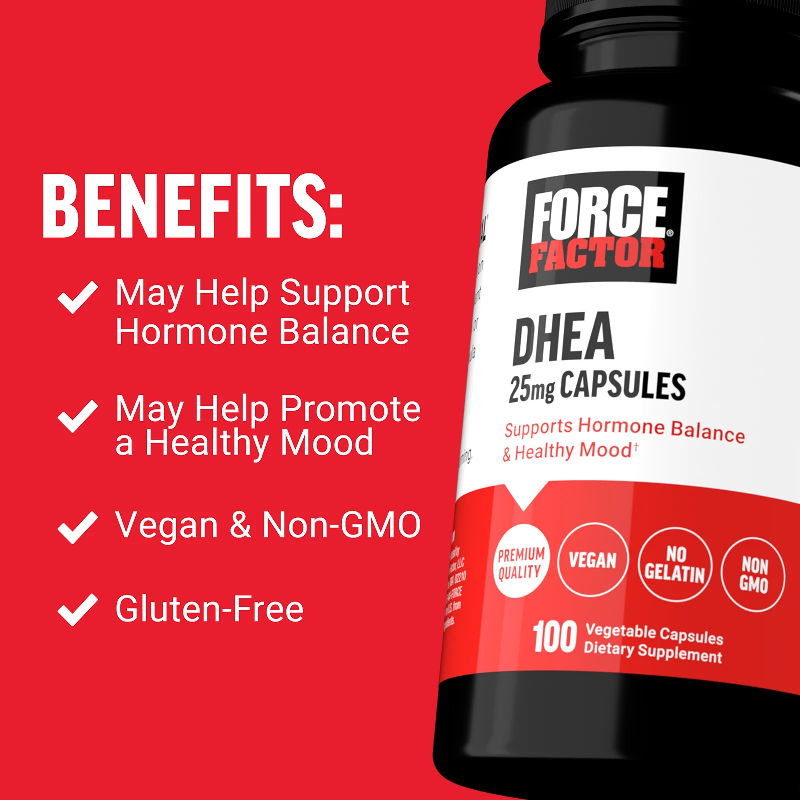 Force Factor, ДГЭА, 25 мг, 100 растительных капсул