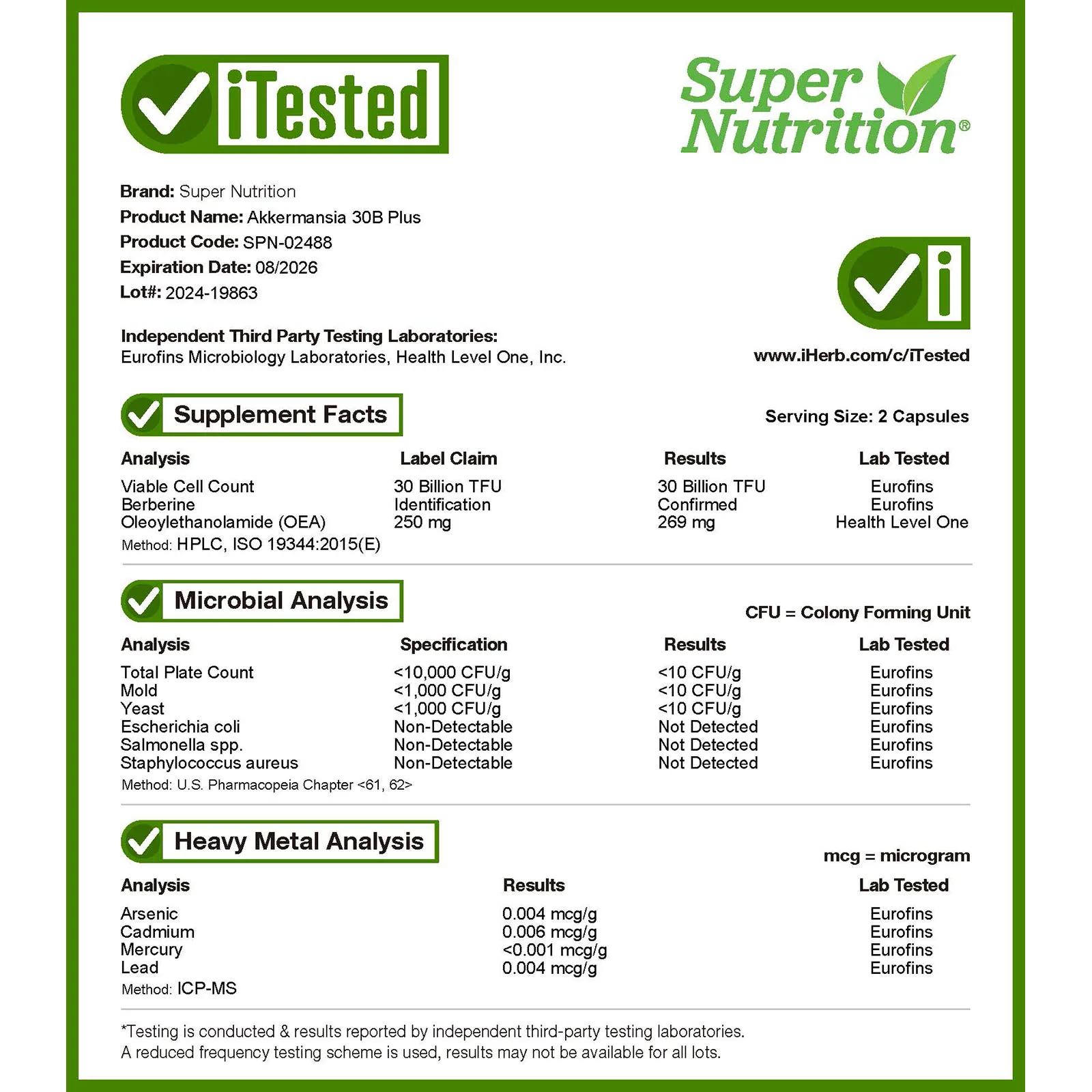 Super Nutrition, Akkermansia 30B PLUS с берберином и OEA, 60 растительных капсул