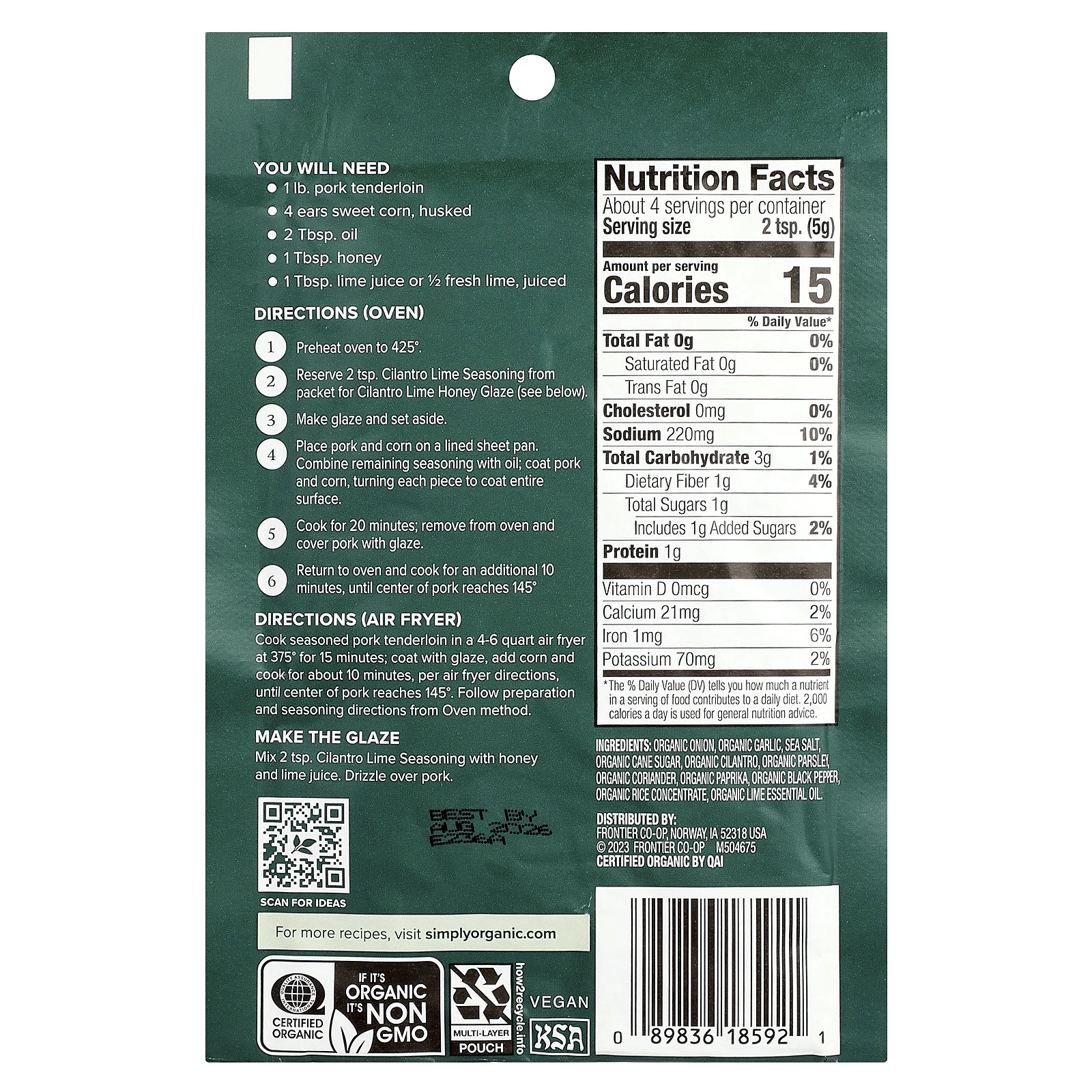 Simply Organic, Смесь приправ для противня, кориандр и лайм, 20 г (0,71 унции)